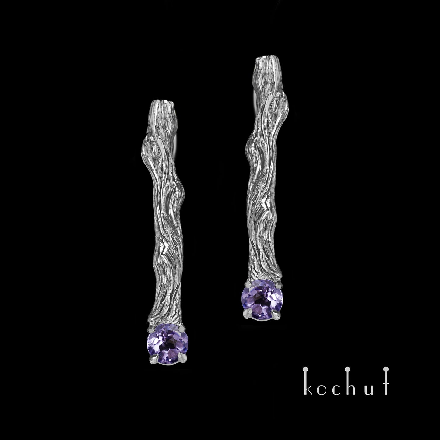 Zweige — Ohrringe aus oxidiertem Silber mit Amethysten