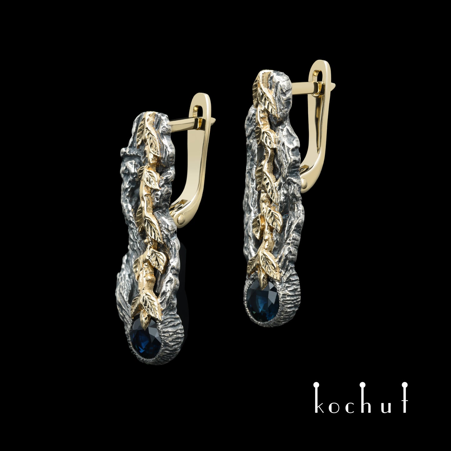 Lebenskraft — Set aus oxidiertem Silber und Gelbgold mit Saphiren