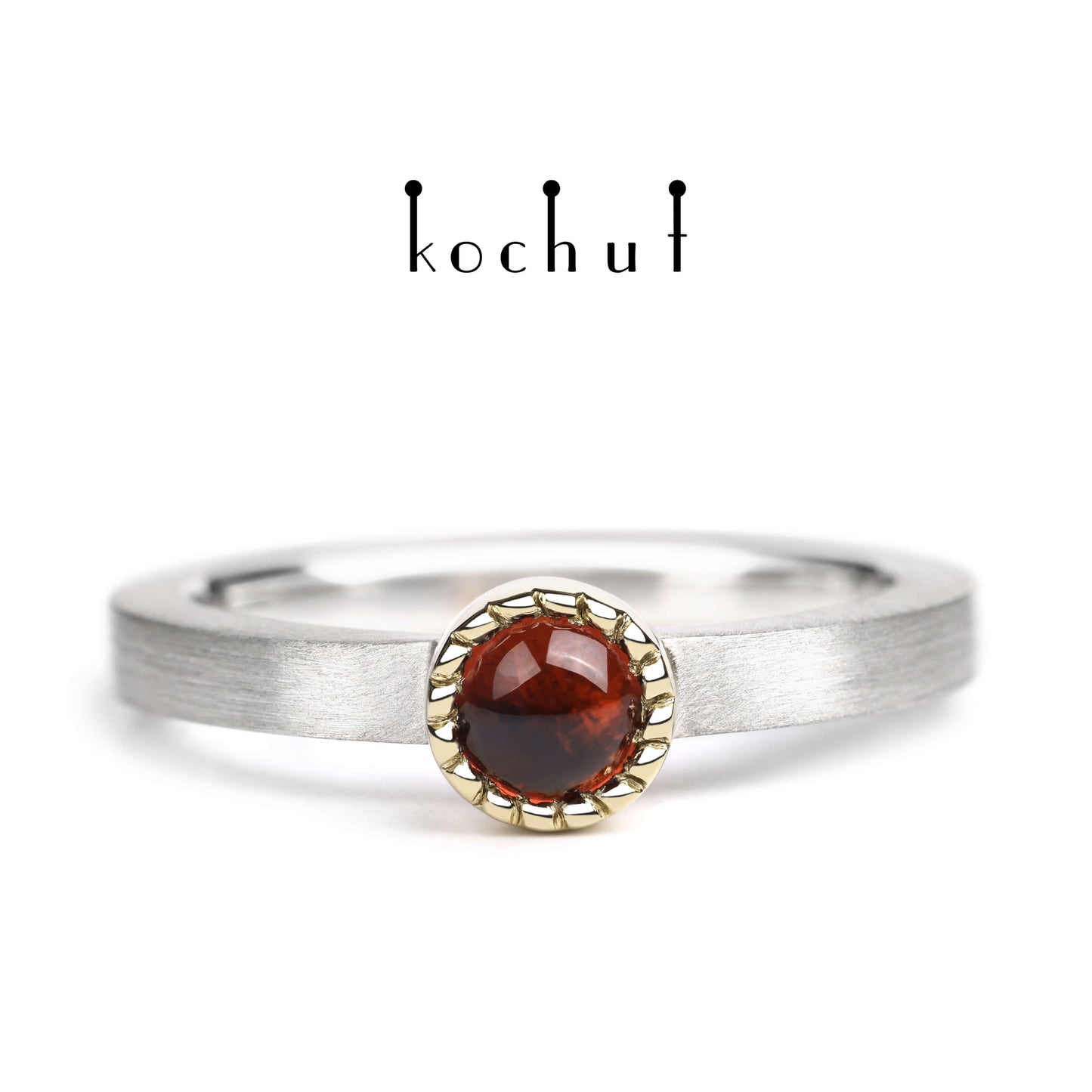 Mars — Ring aus Silber und Gelbgold mit einem Granat