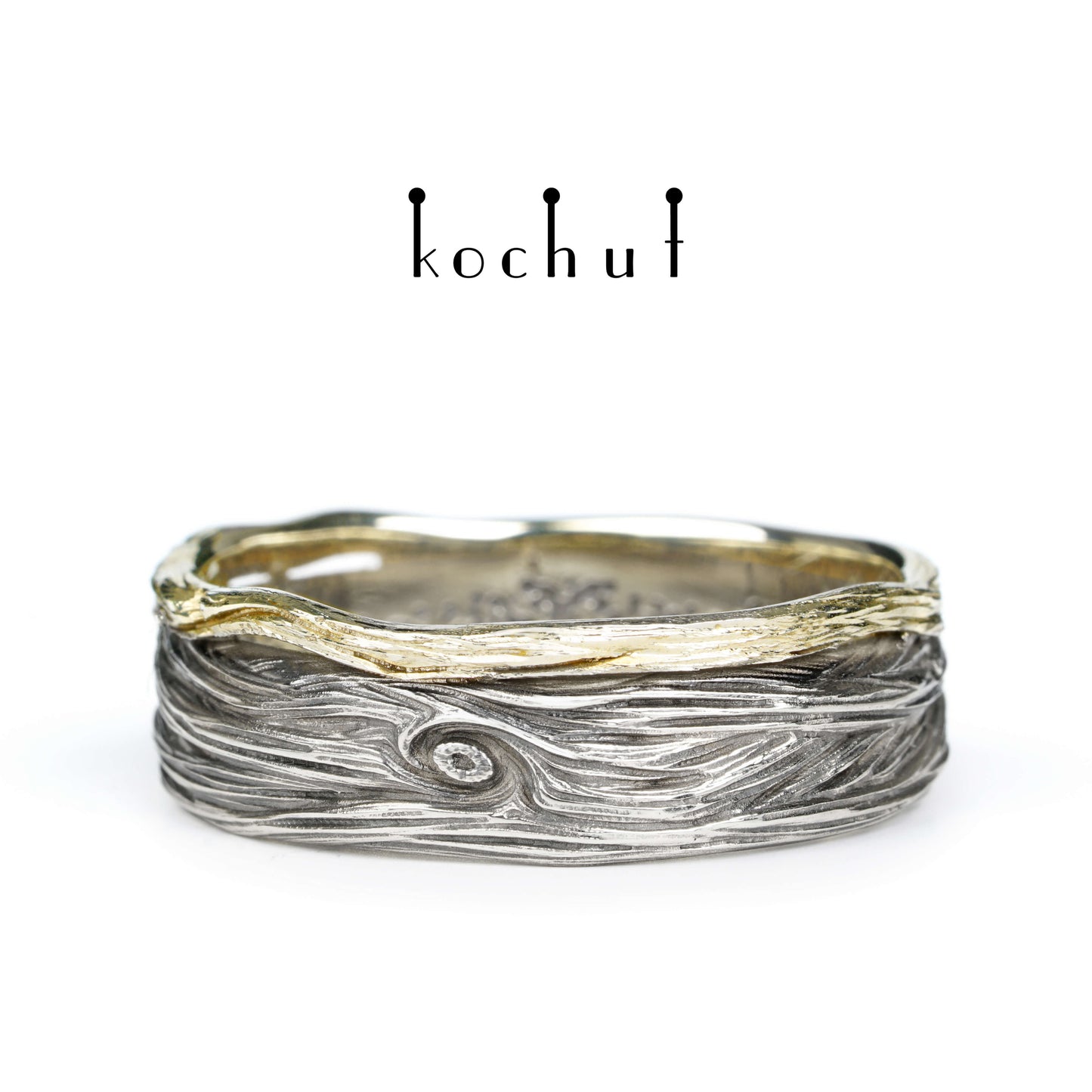 Waldauge mit Baum des Lebens — ein Ring aus oxidiertem Silber und Gelbgold