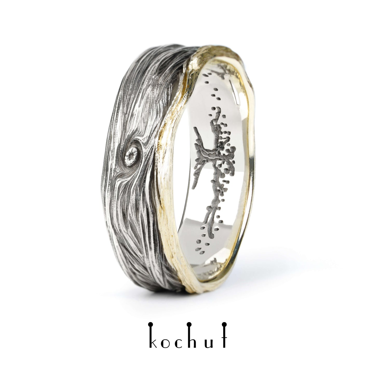 Waldauge mit Baum des Lebens — ein Ring aus oxidiertem Silber und Gelbgold
