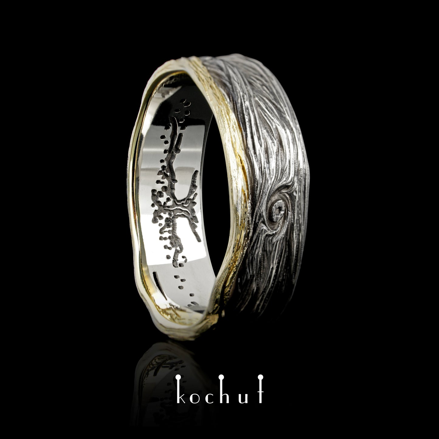 Waldauge mit Baum des Lebens — ein Ring aus oxidiertem Silber und Gelbgold