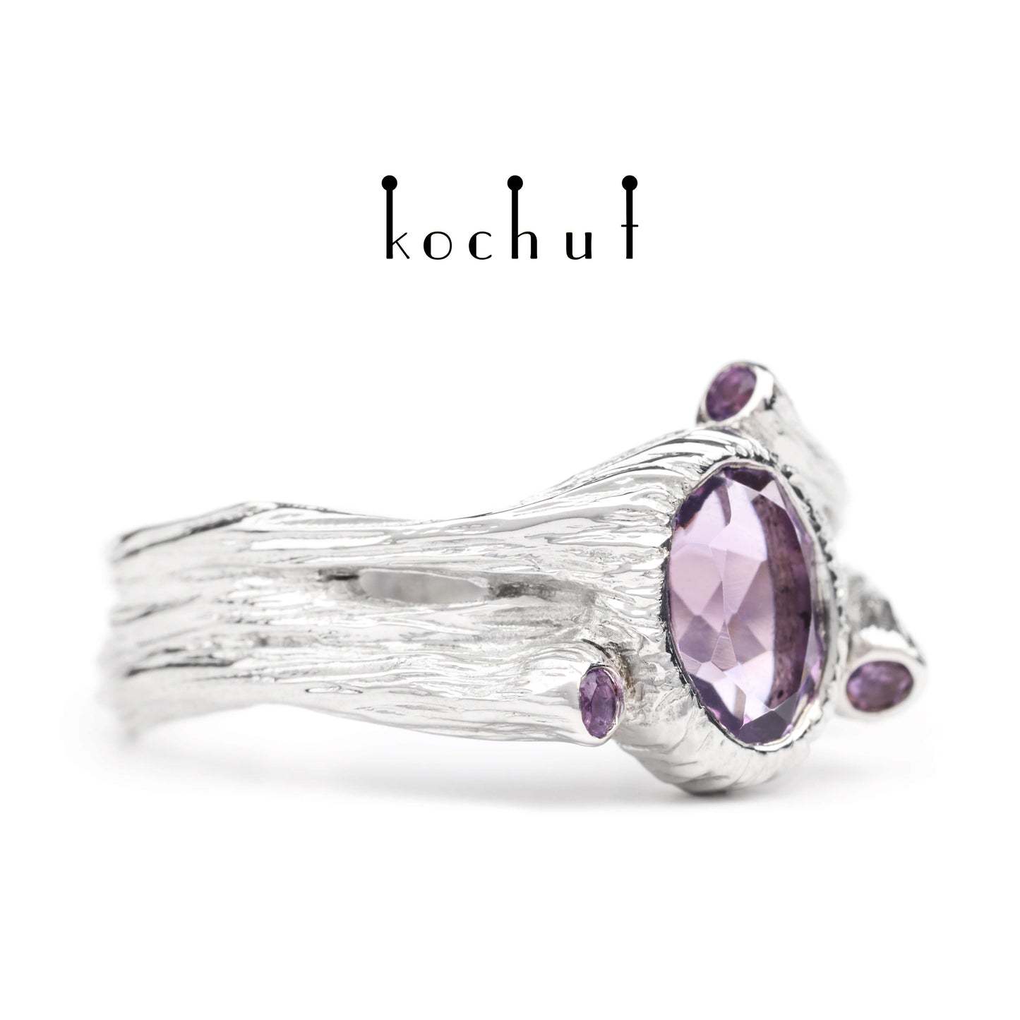 Süße Frucht — Silberring mit Amethysten, überzogen mit weißem Rhodium