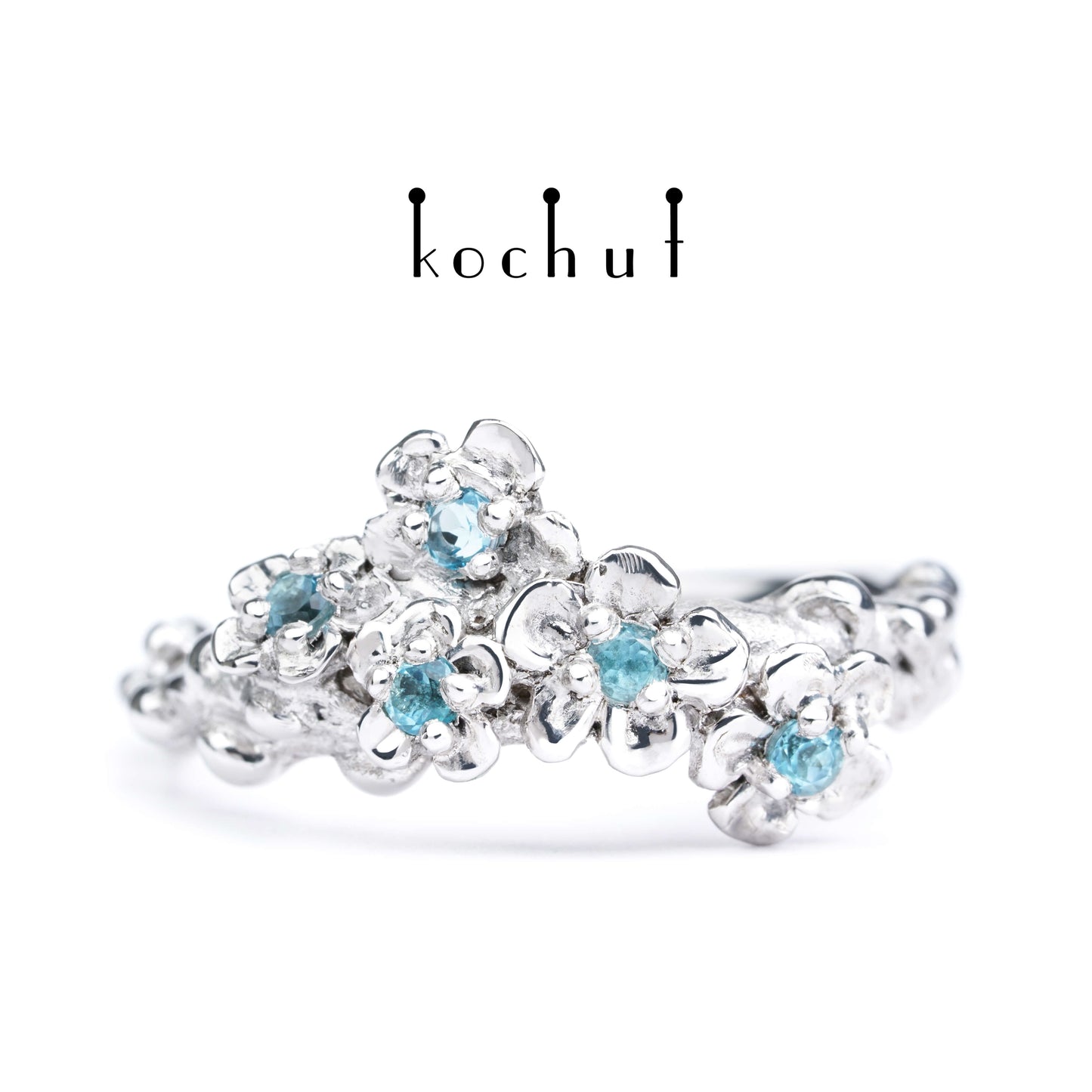 Blumenkrone — silberner Ring mit Topasen, plattiert mit weißem Rhodium