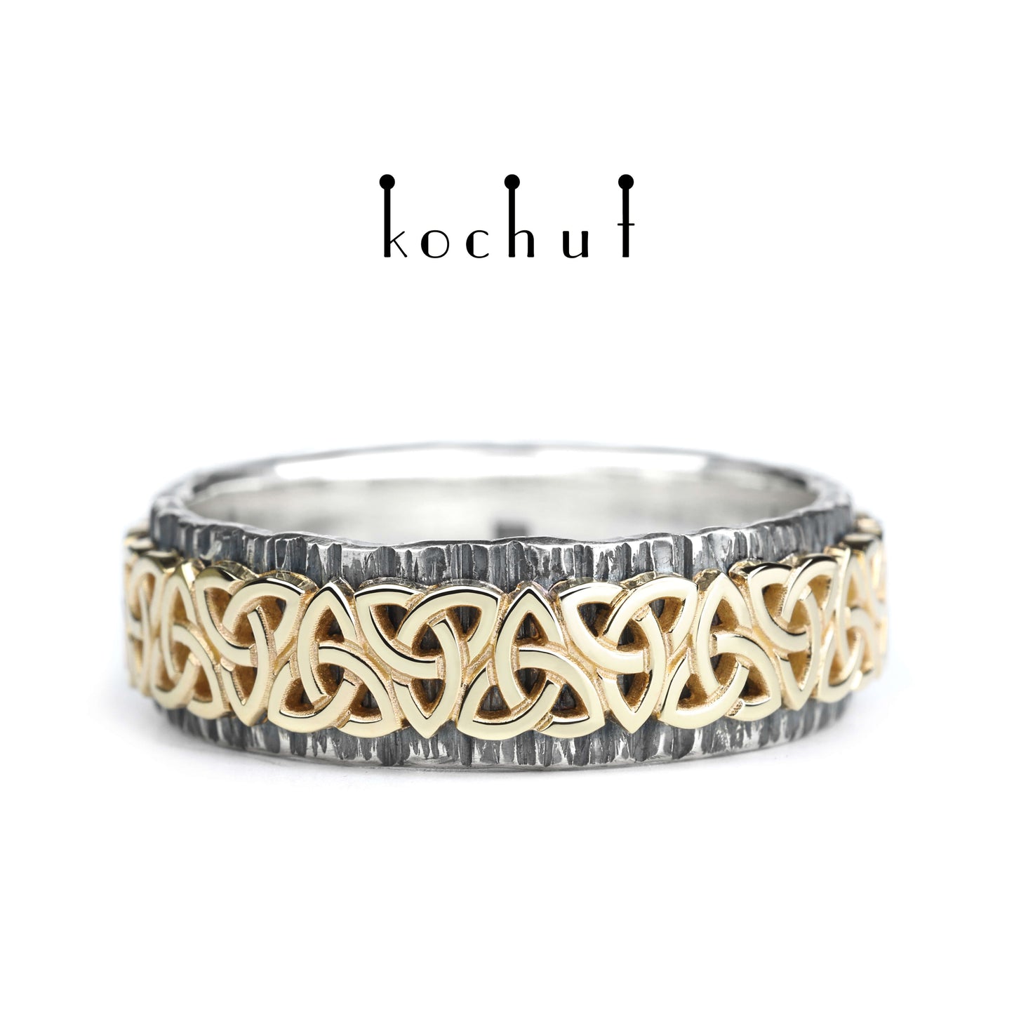 Keltisches Muster — Ring aus oxidiertem Silber und Gelbgold
