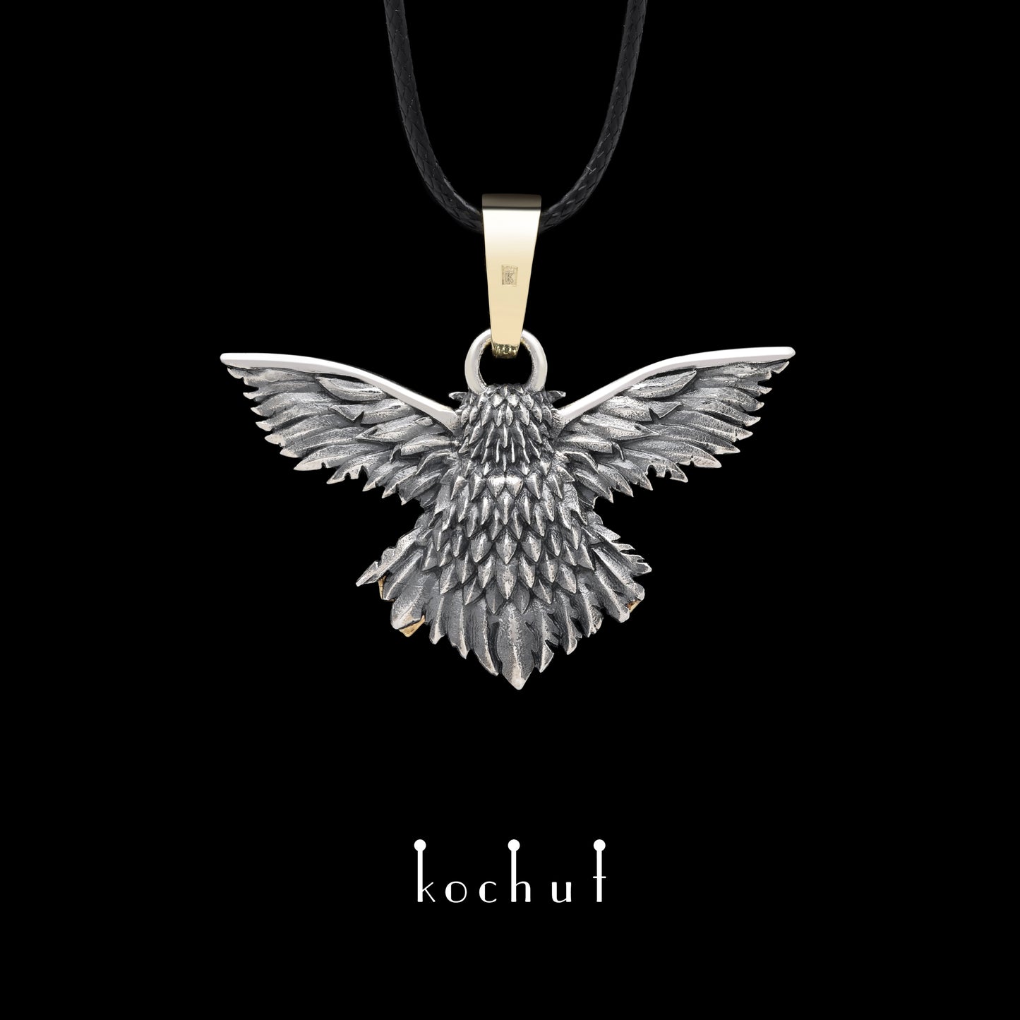 Herald of Wisdom — Anhänger aus oxidiertem Silber und Gelbgold mit Diamant