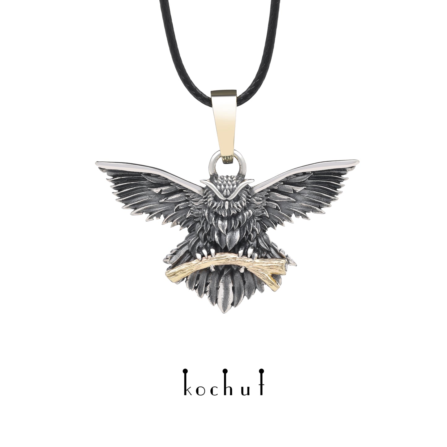 Herald of Wisdom — Anhänger aus oxidiertem Silber und Gelbgold mit Diamant
