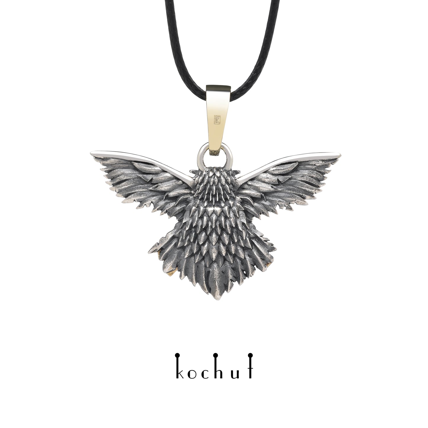 Herald of Wisdom — Anhänger aus oxidiertem Silber und Gelbgold mit Diamant