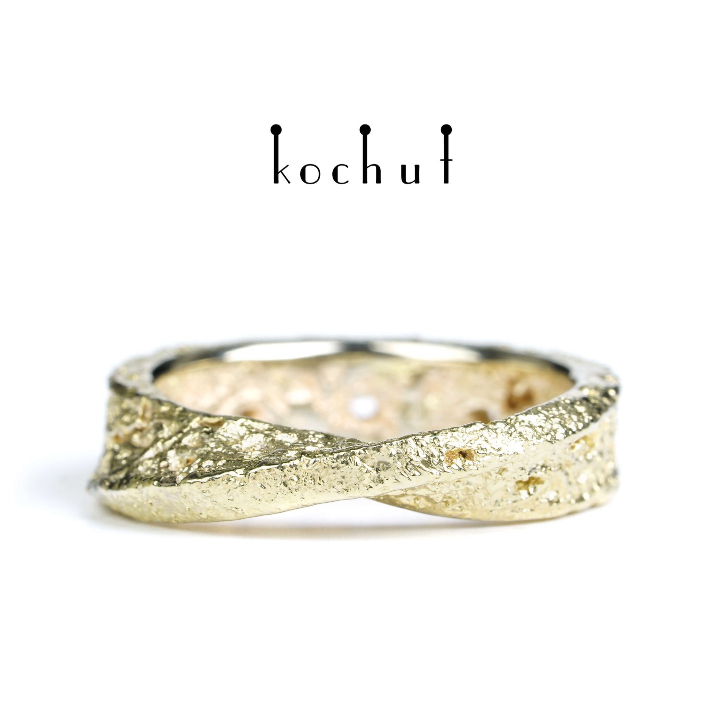 Keltisches Möbius-Band — Ehering aus Weißgold, und auf der Oberfläche — Verschmelzung von Gelbgold