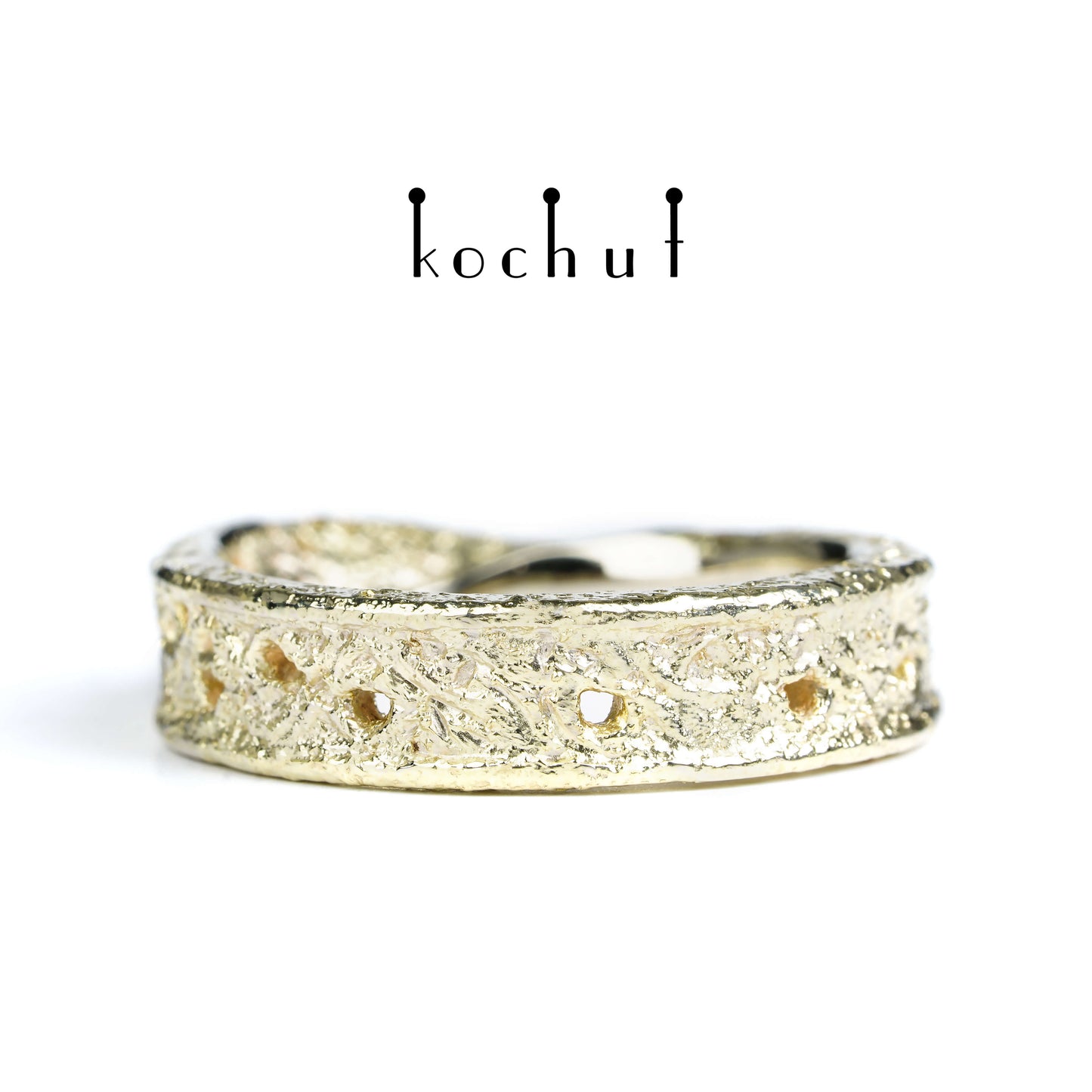 Keltisches Möbius-Band — Ehering aus Weißgold, und auf der Oberfläche — Verschmelzung von Gelbgold