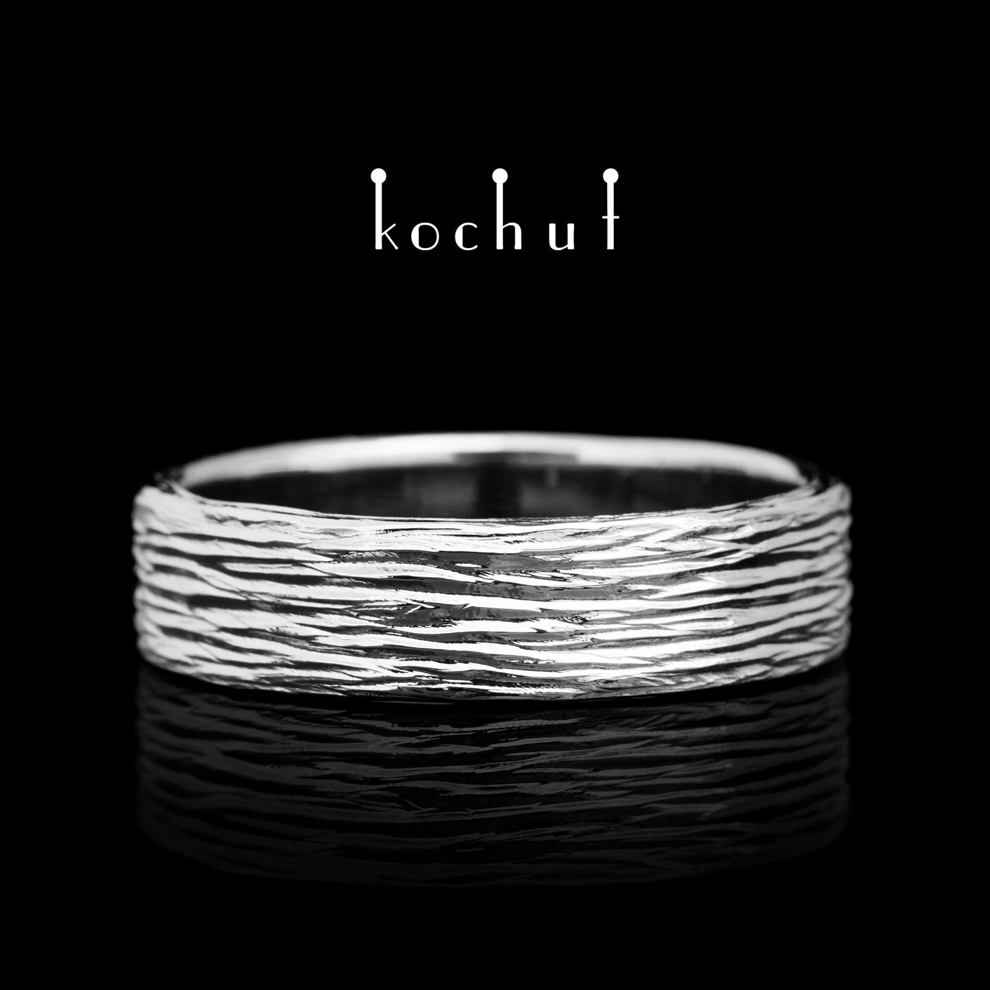 Baumrinde — Ehering aus Weißgold, beschichtet mit weißem Rhodium