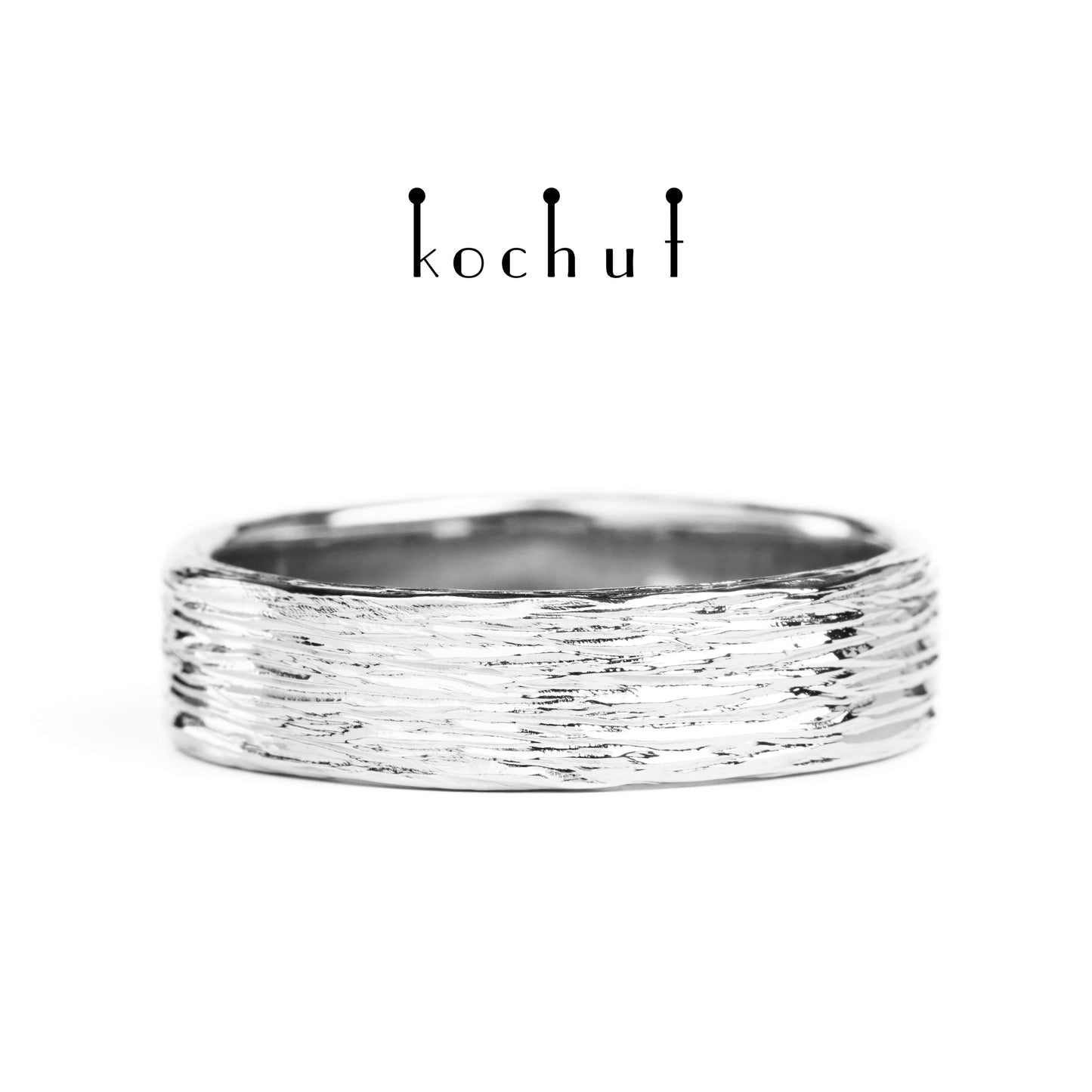 Baumrinde — Ehering aus Weißgold, beschichtet mit weißem Rhodium