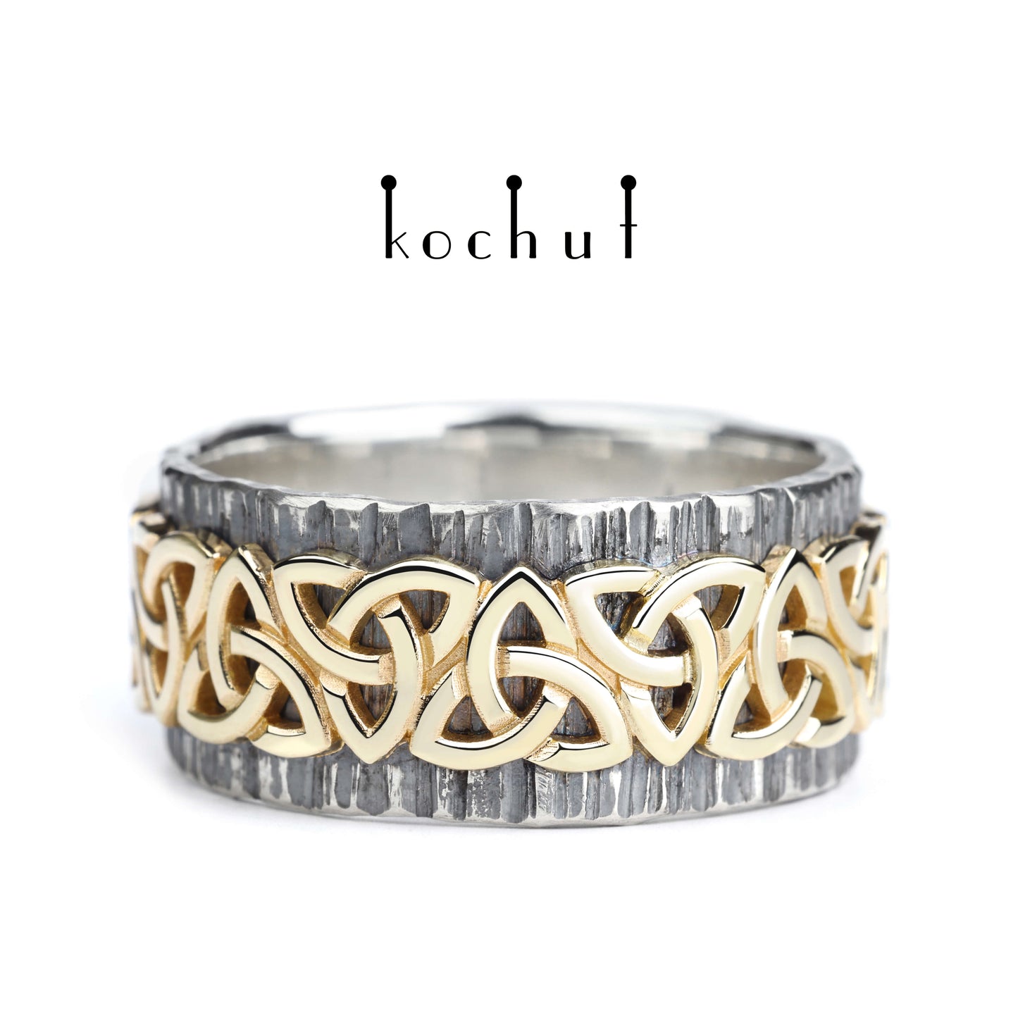 Keltisches Muster — Ring aus oxidiertem Silber und Gelbgold