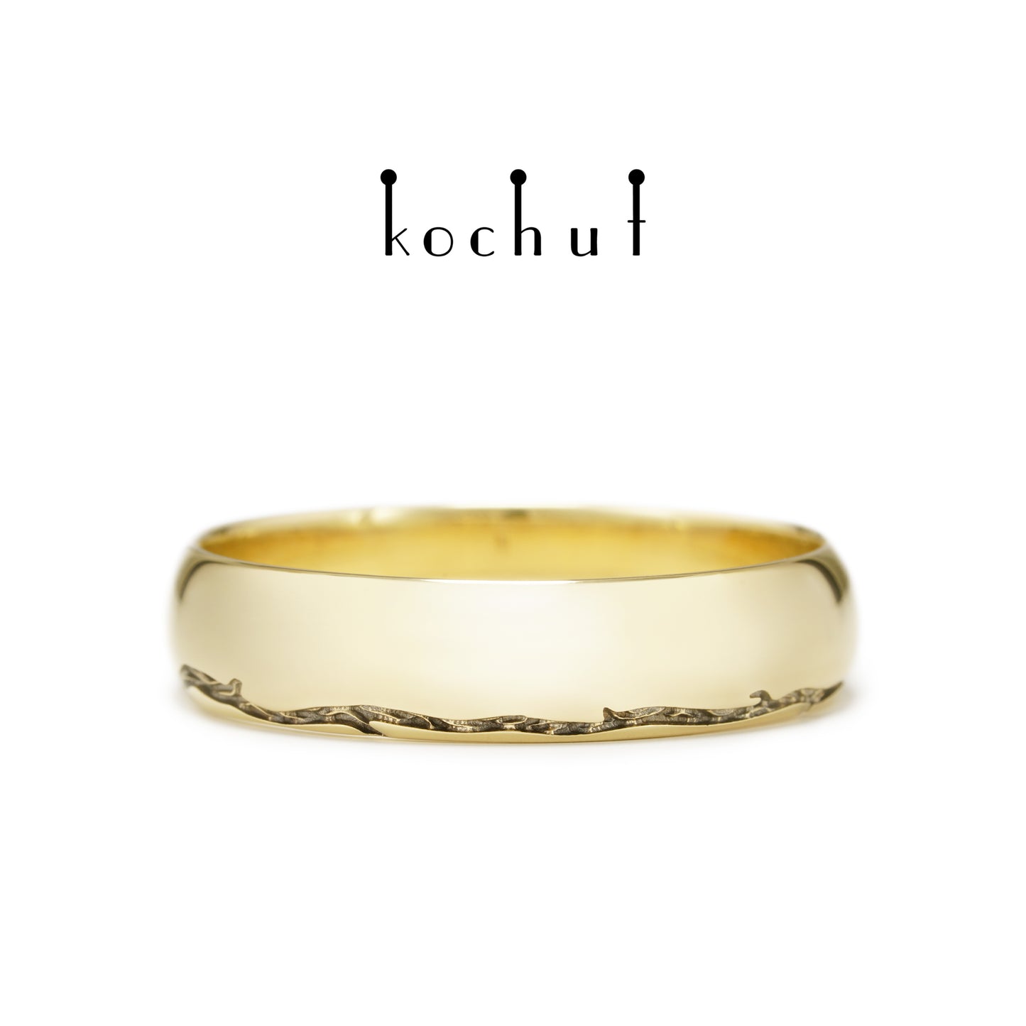 Baum des Lebens: Stiele — verengter Ehering aus Gelbgold, überzogen mit schwarzem Rhodium