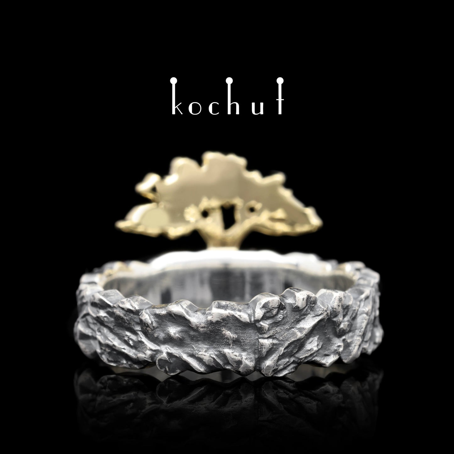 Baum der Reflexion — Ring aus oxidiertem Silber und Gelbgold