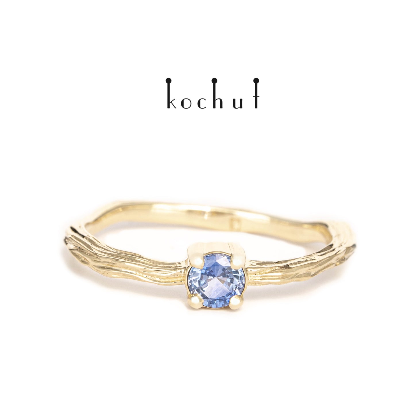 Winterzweig — Ring aus Gelbgold mit Kornblumen-Saphir
