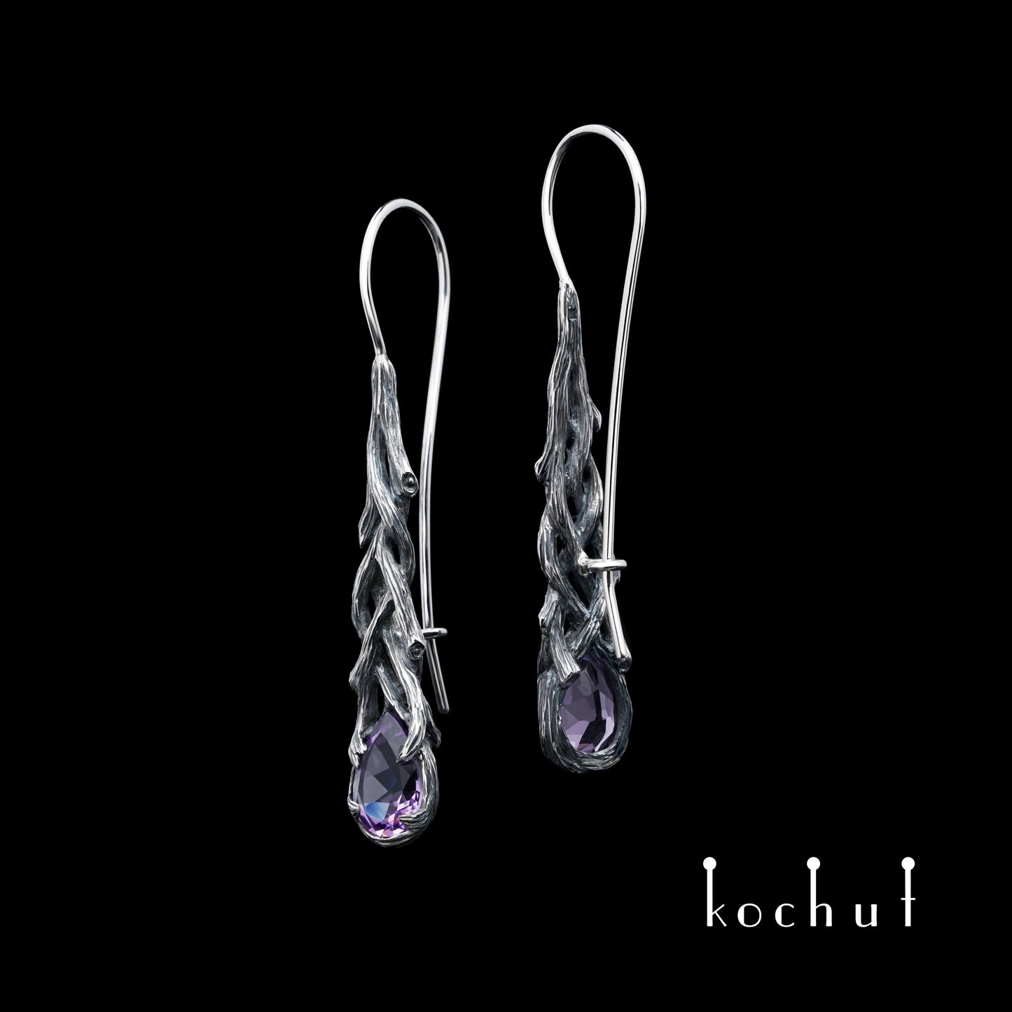 Galadriel — Ohrringe aus oxidiertem Silber mit Amethysten