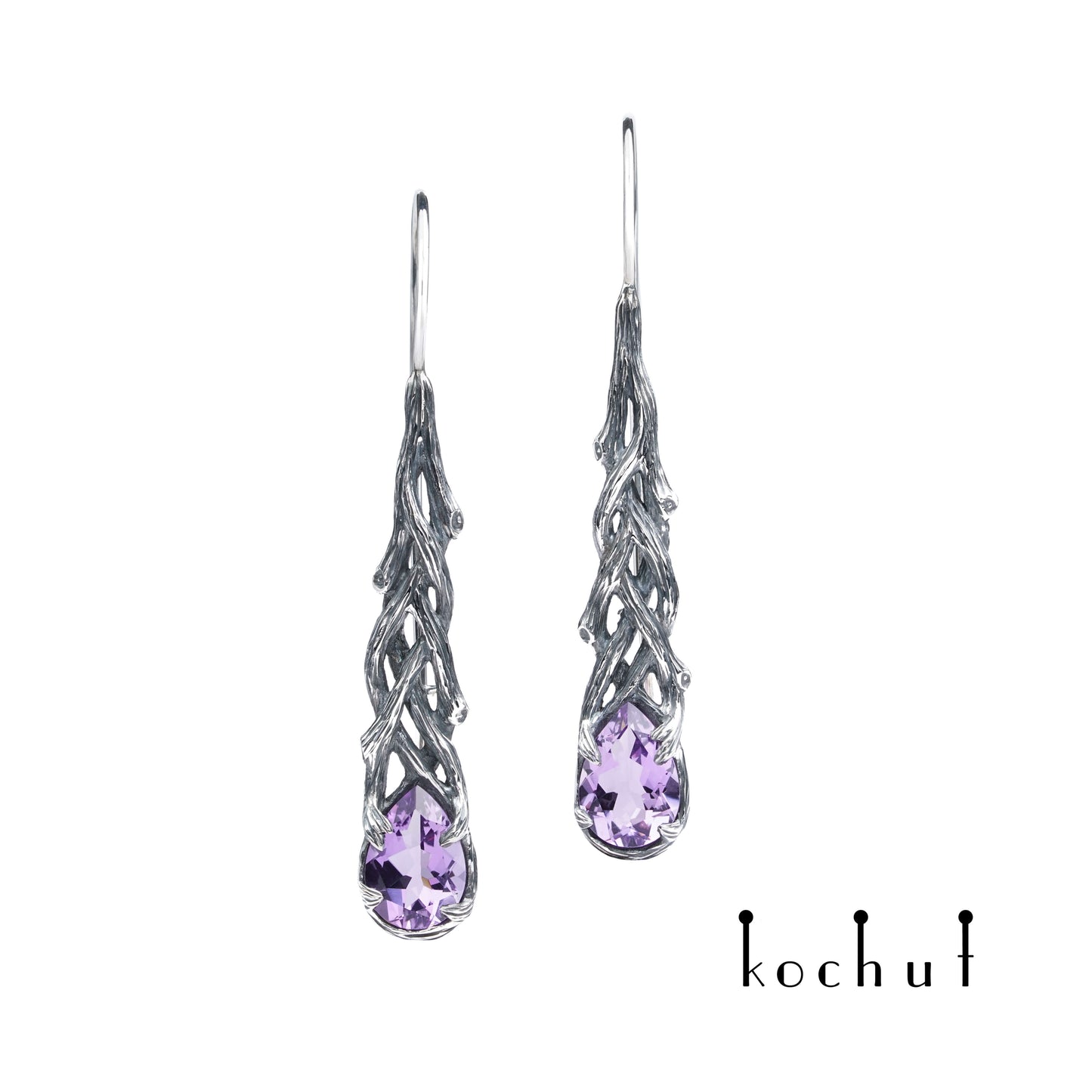Galadriel — Ohrringe aus oxidiertem Silber mit Amethysten