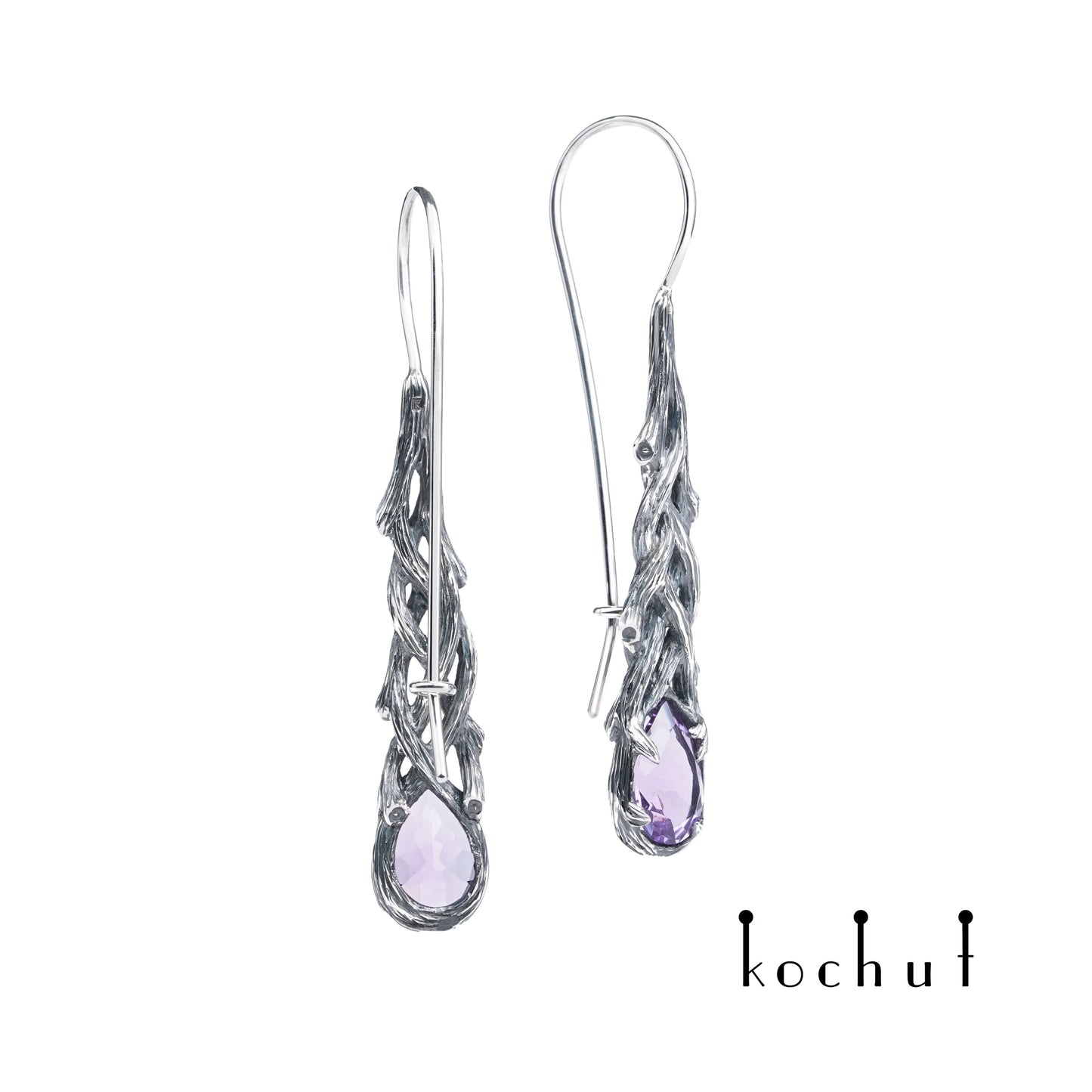 Galadriel — Ohrringe aus oxidiertem Silber mit Amethysten
