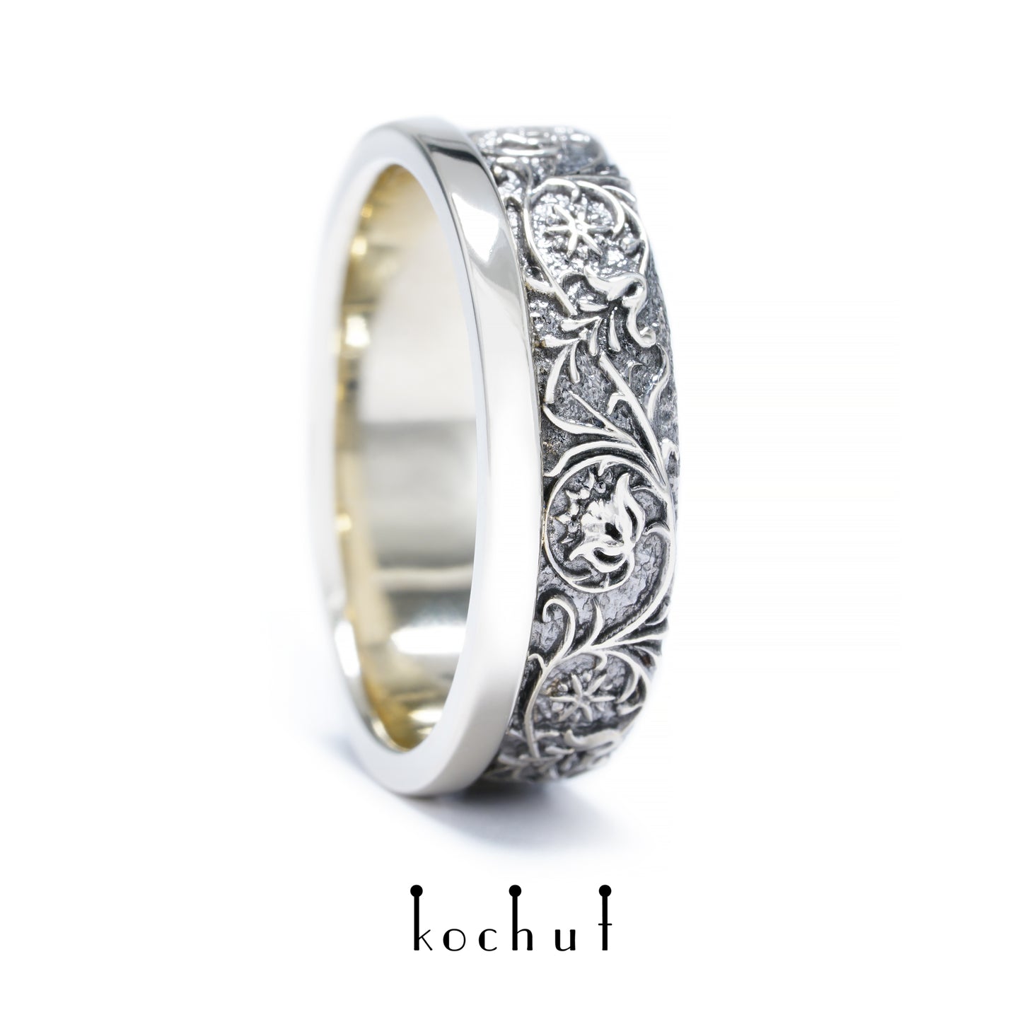 Harmonie der Natur — Weißgold-Ehering mit schwarzem Rhodium überzogen