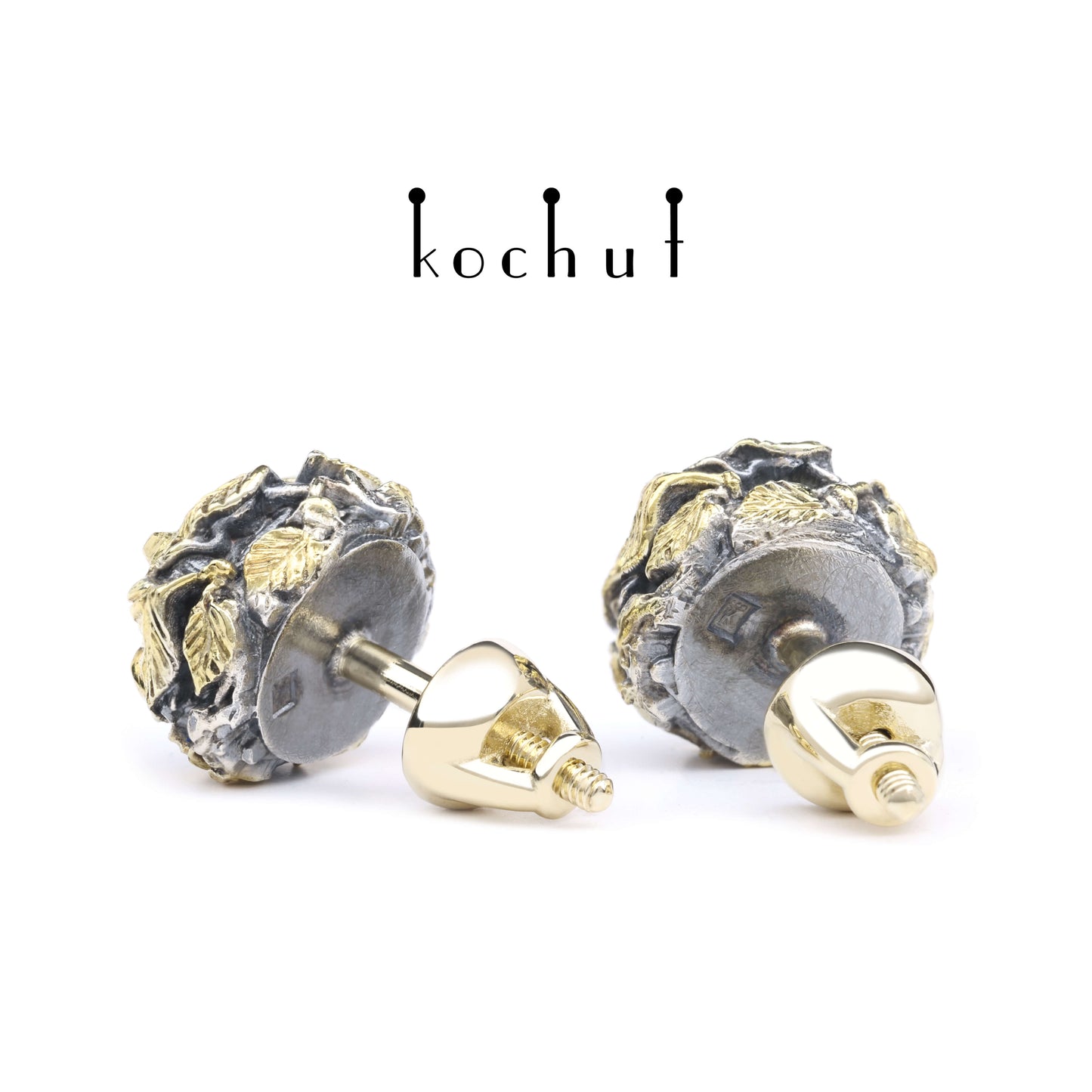 Sonniger Wald — Ohrringe aus oxidiertem Silber und Gelbgold mit Topasen und Vergoldung