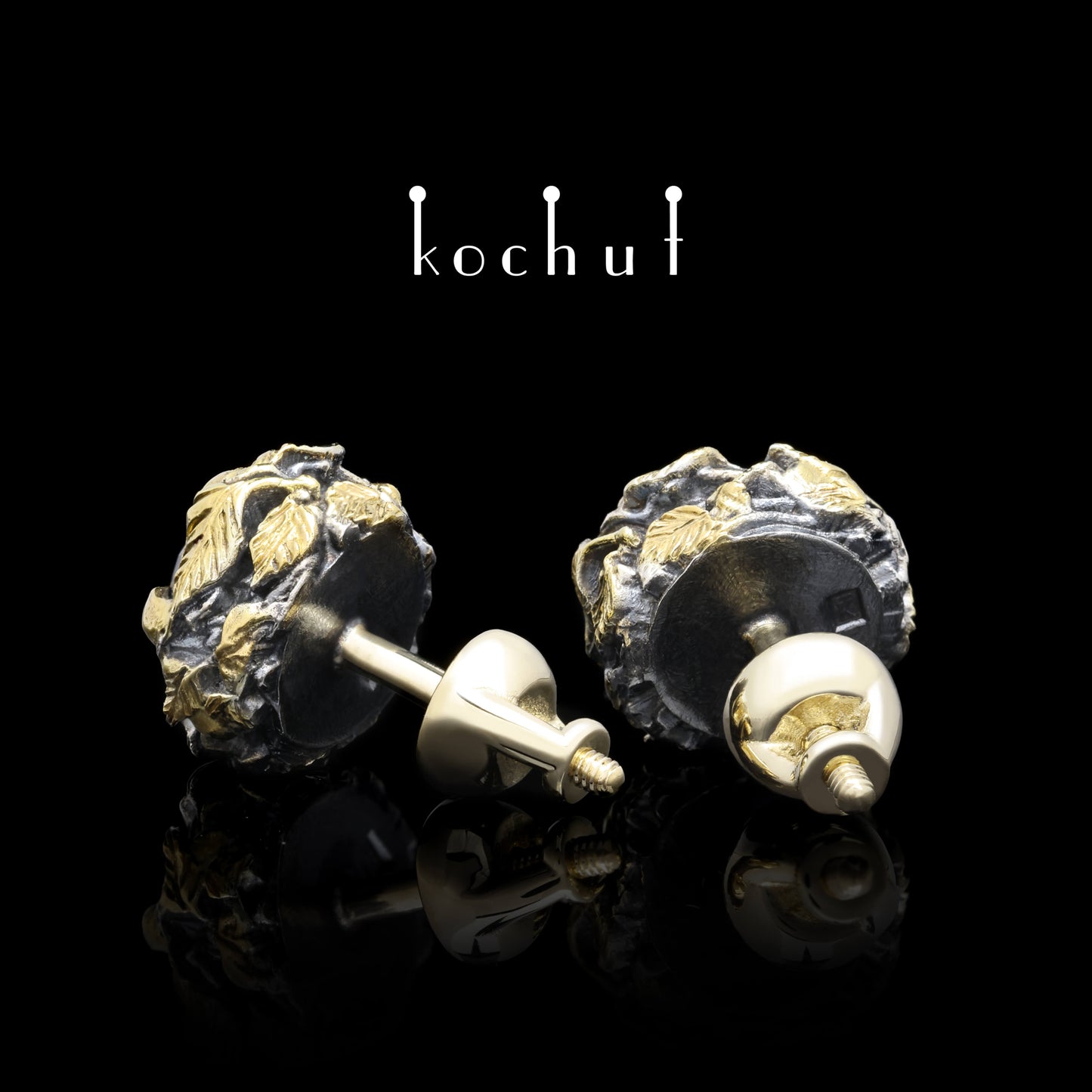 Sonniger Wald — Ohrringe aus oxidiertem Silber und Gelbgold mit Topasen und Vergoldung