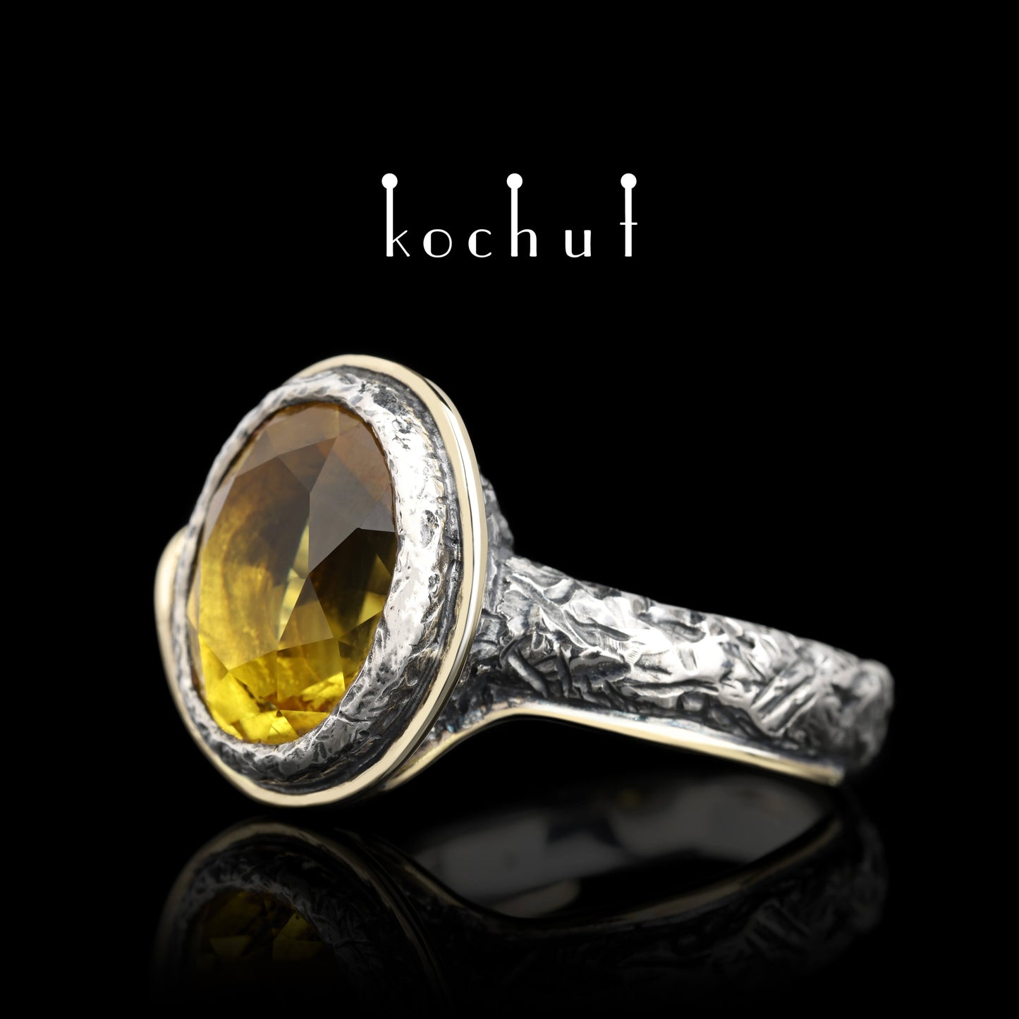 Seelen-Spiegel — Ring aus oxidiertem Silber und Gelbgold mit Citrin