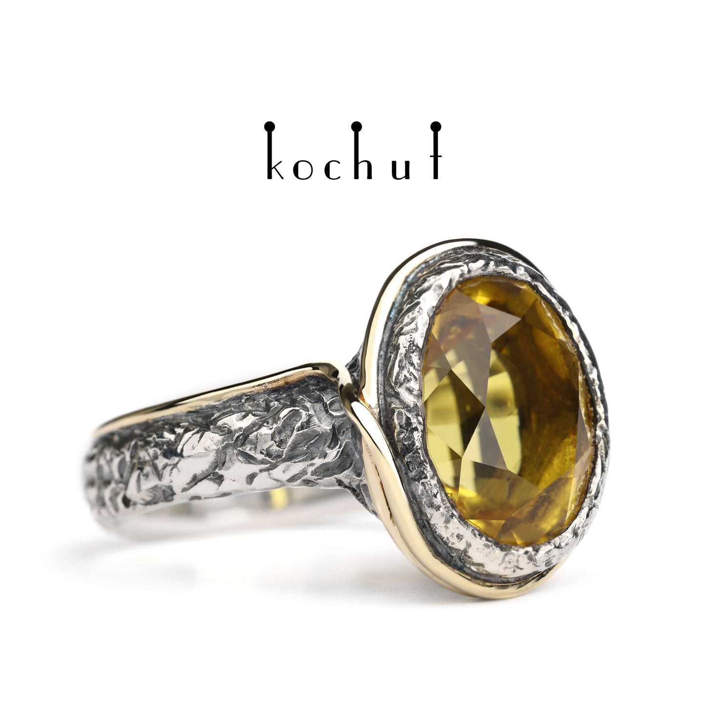 Seelen-Spiegel — Ring aus oxidiertem Silber und Gelbgold mit Citrin