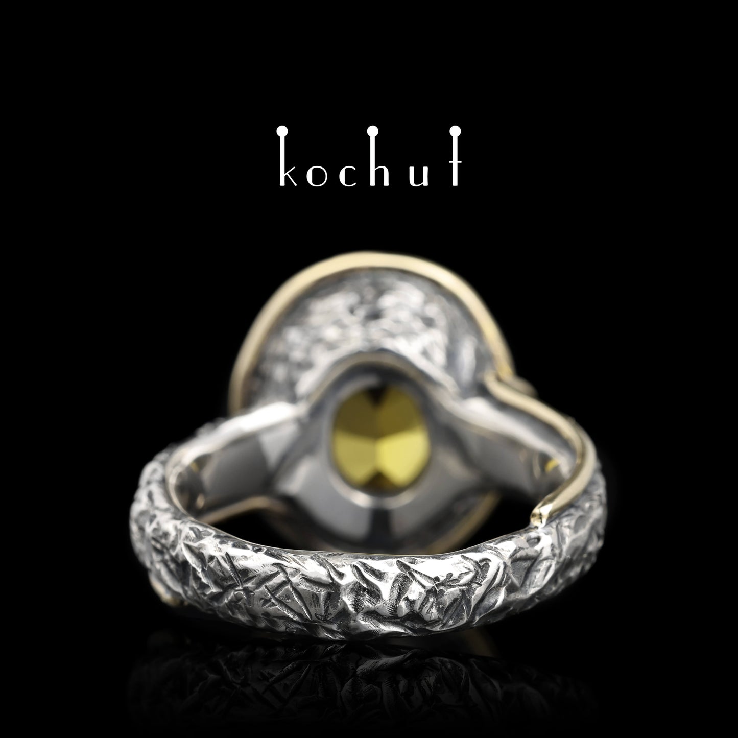 Seelen-Spiegel — Ring aus oxidiertem Silber und Gelbgold mit Citrin