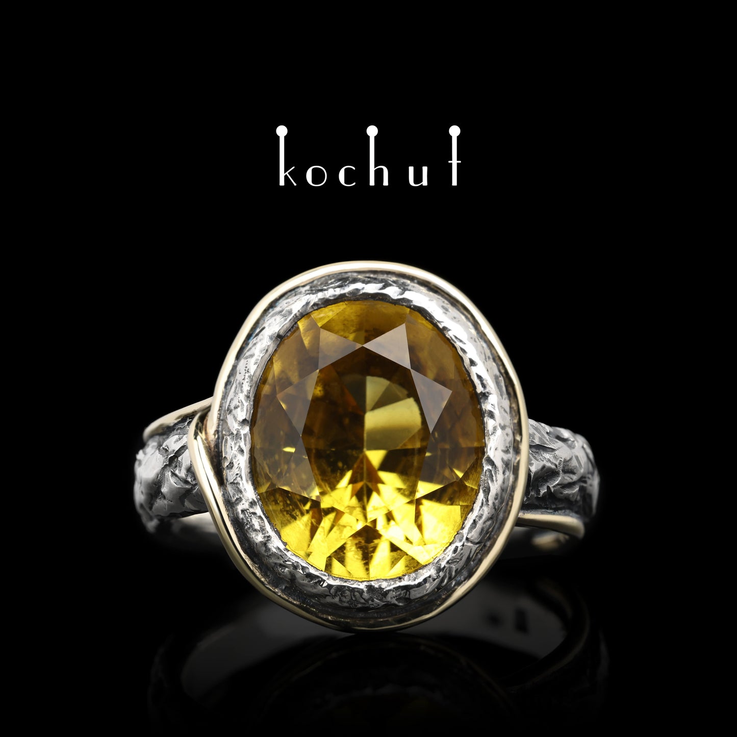 Seelen-Spiegel — Ring aus oxidiertem Silber und Gelbgold mit Citrin