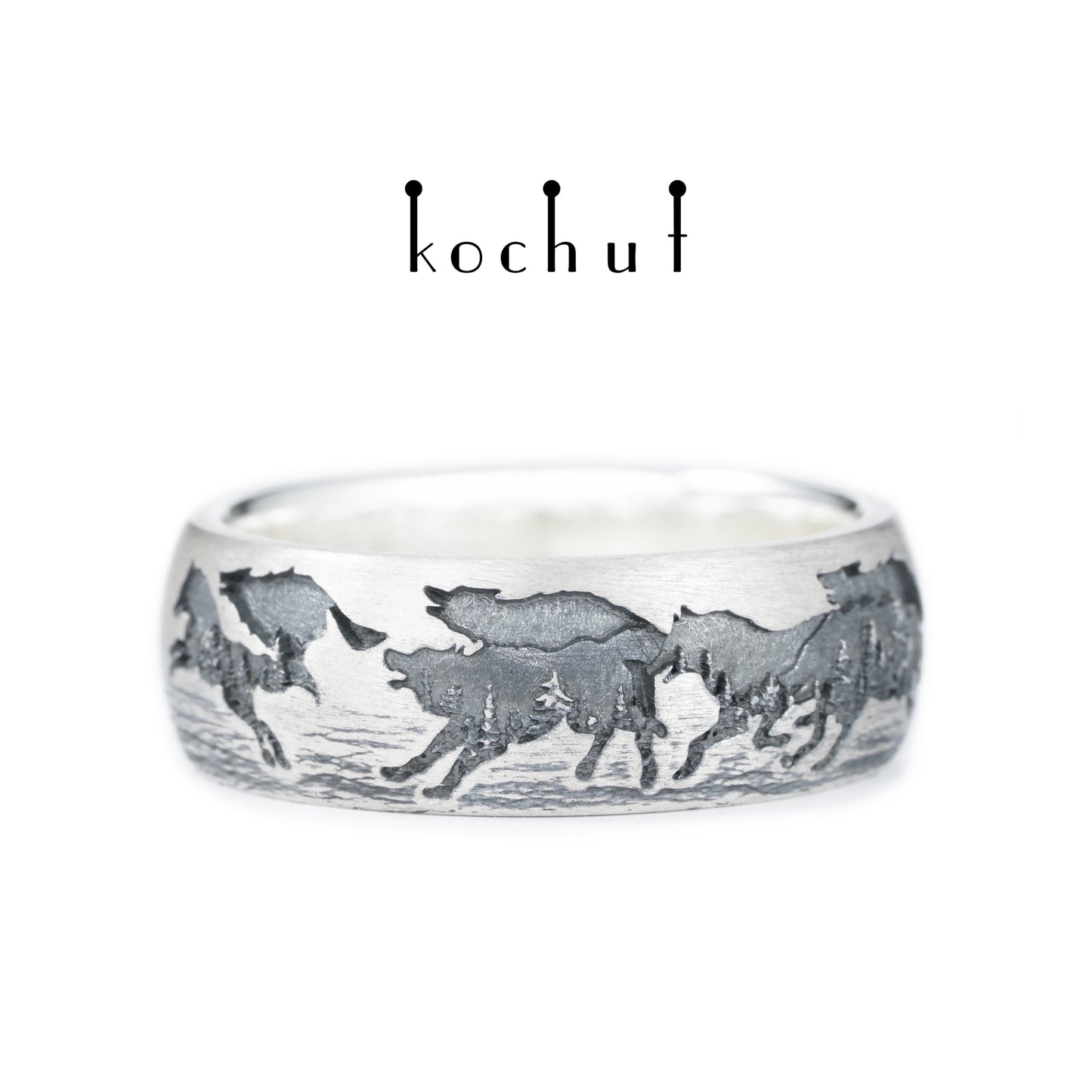 Wölfe — Ehering aus oxidiertem Silber