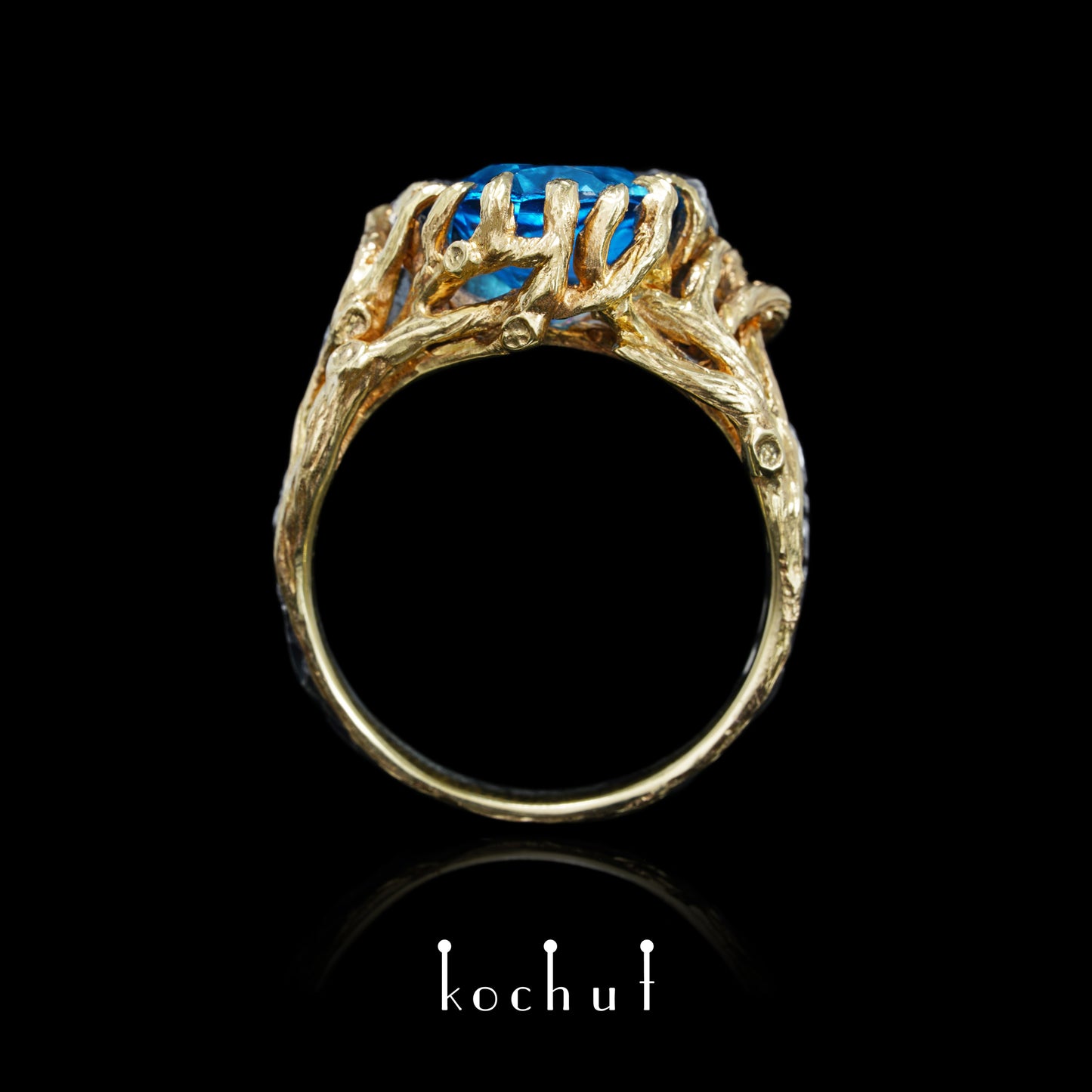 Dominant — ein Ring aus oxidiertem Silber und Gelbgold mit Topas