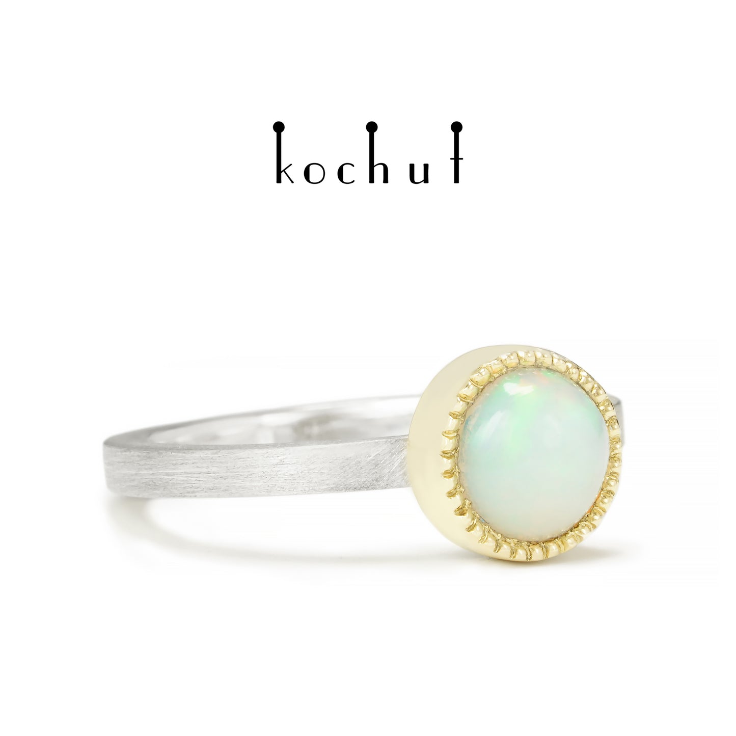 Jupiter — ein Ring aus Silber, Gelbgold und Opal