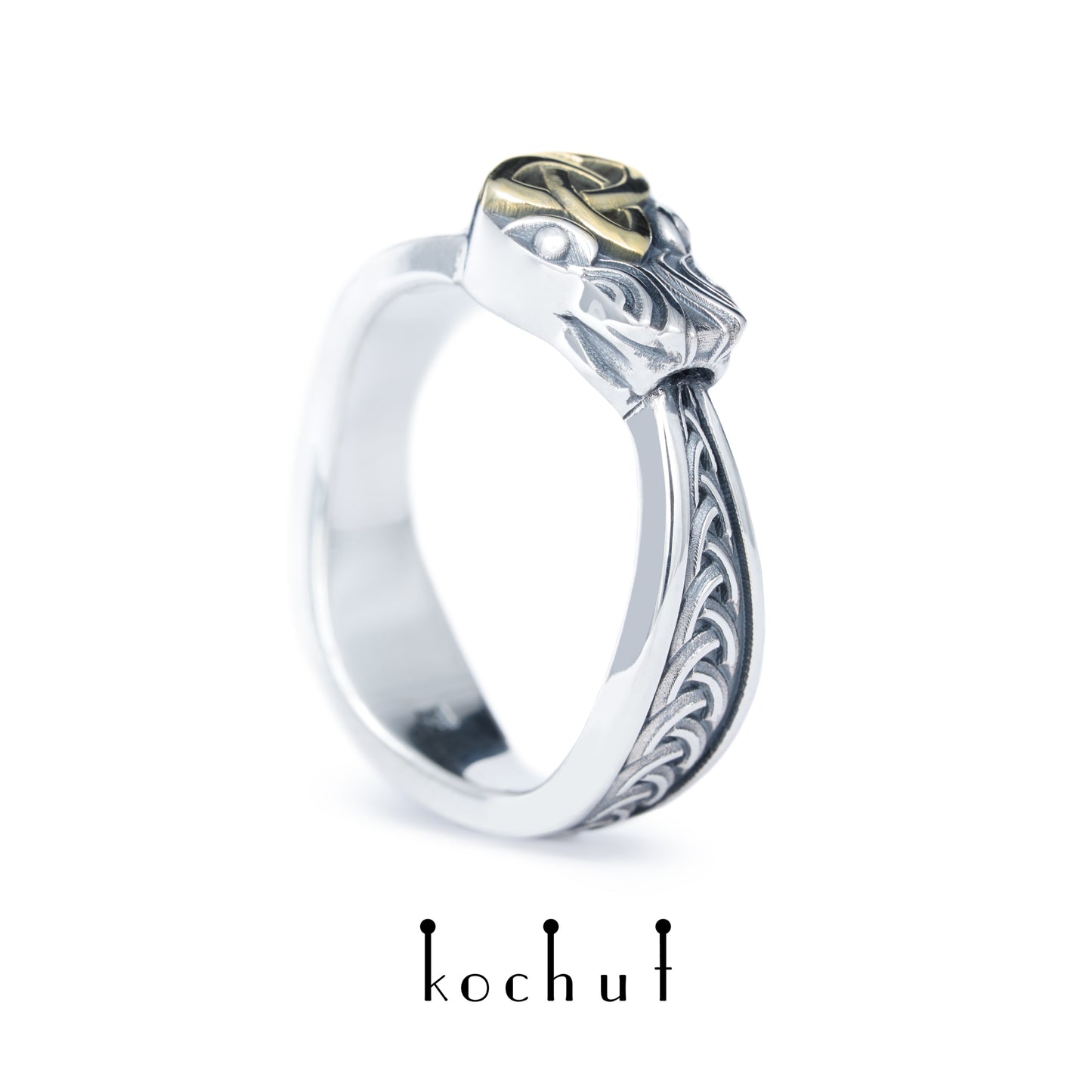 Keltischer Ouroboros — Ring aus oxidiertem Silber und Gelbgold