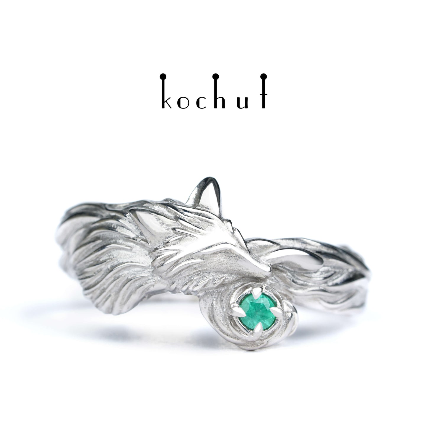 Kleiner Fuchs — Ring aus Silber mit Smaragd, beschichtet mit weißem Rhodium