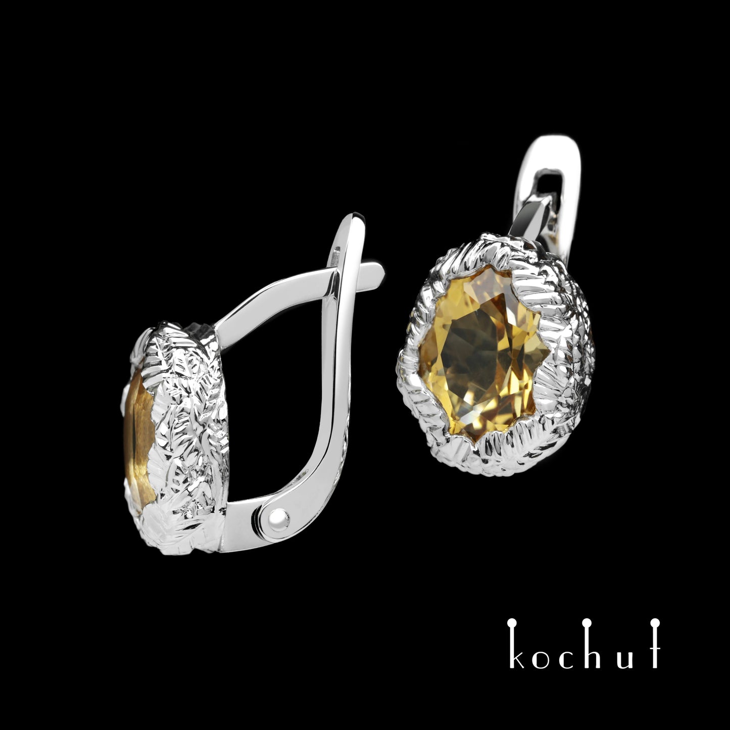 Die Quelle des Lebens – Ohrringe aus Weißgold mit Citrinen, beschichtet mit Weißrhodium