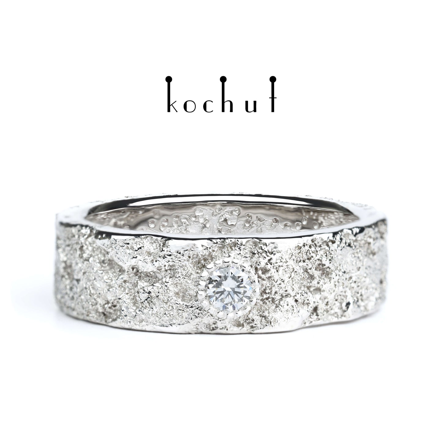 Leib und Seele mit dem Baum des Lebens — Weißgold-Ehering, weißgoldbeschichtet, und Diamant