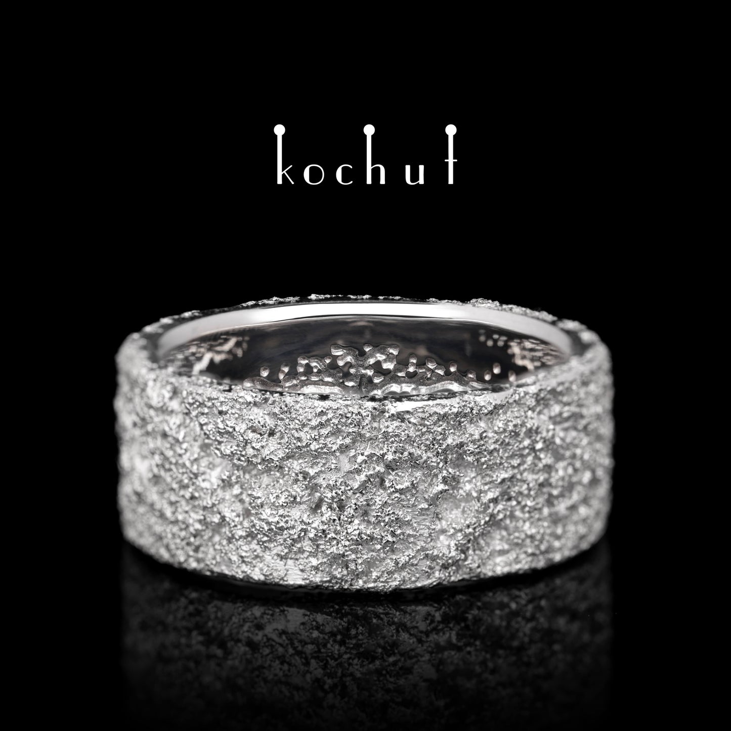 Leib und Seele mit dem Baum des Lebens — Ehering aus Weißgold mit Weißgoldoberfläche, beschichtet mit weißem Rhodium