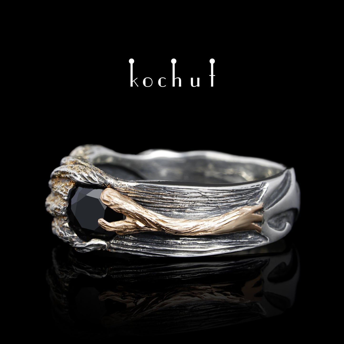 Vernydub — Ring aus oxidiertem Silber und Rotgold mit schwarzem Spinell