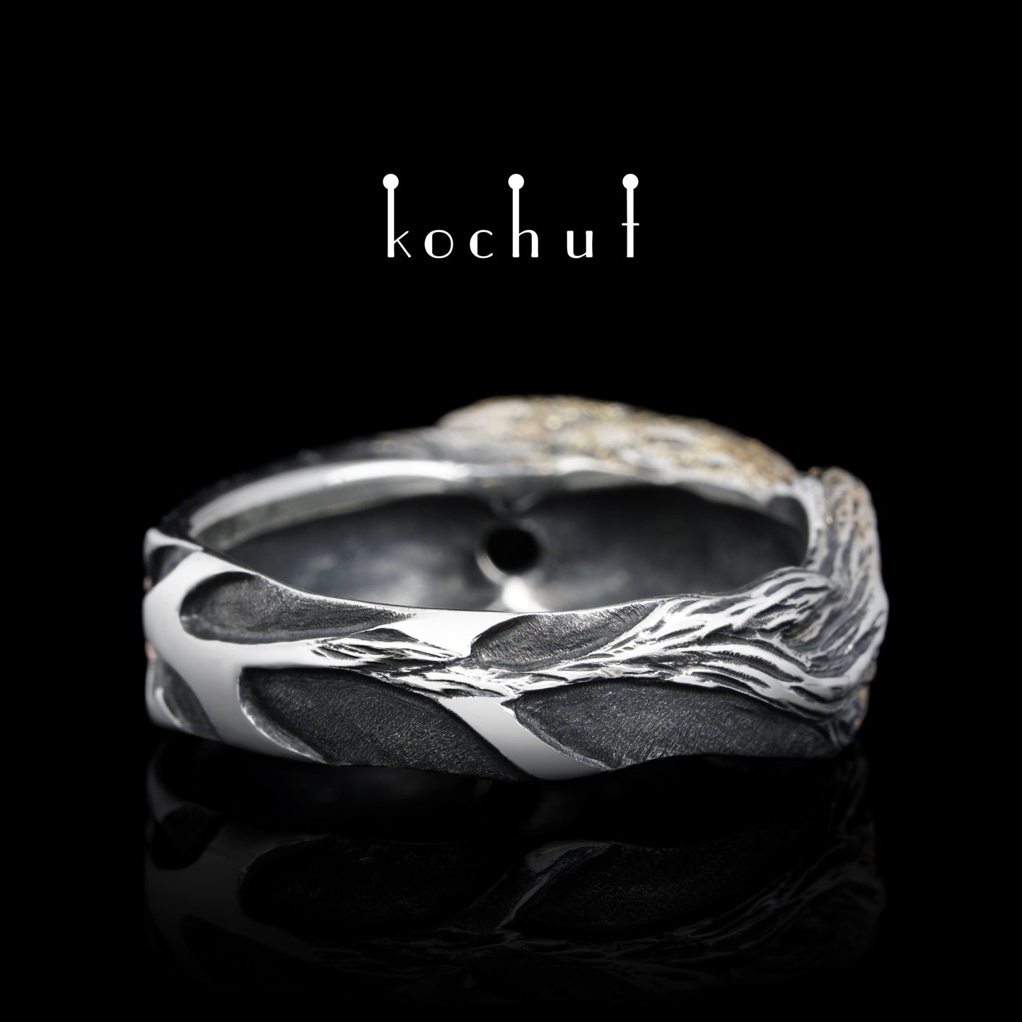 Vernydub — Ring aus oxidiertem Silber und Rotgold mit schwarzem Spinell