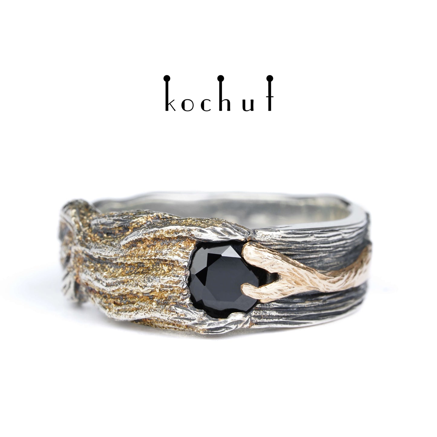 Vernydub — Ring aus oxidiertem Silber und Rotgold mit schwarzem Spinell