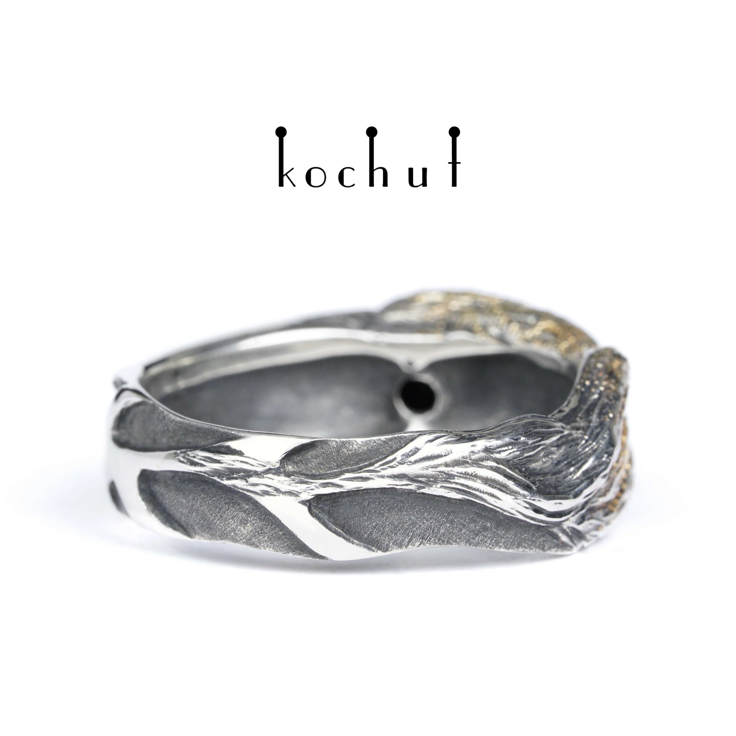 Vernydub — Ring aus oxidiertem Silber und Rotgold mit schwarzem Spinell