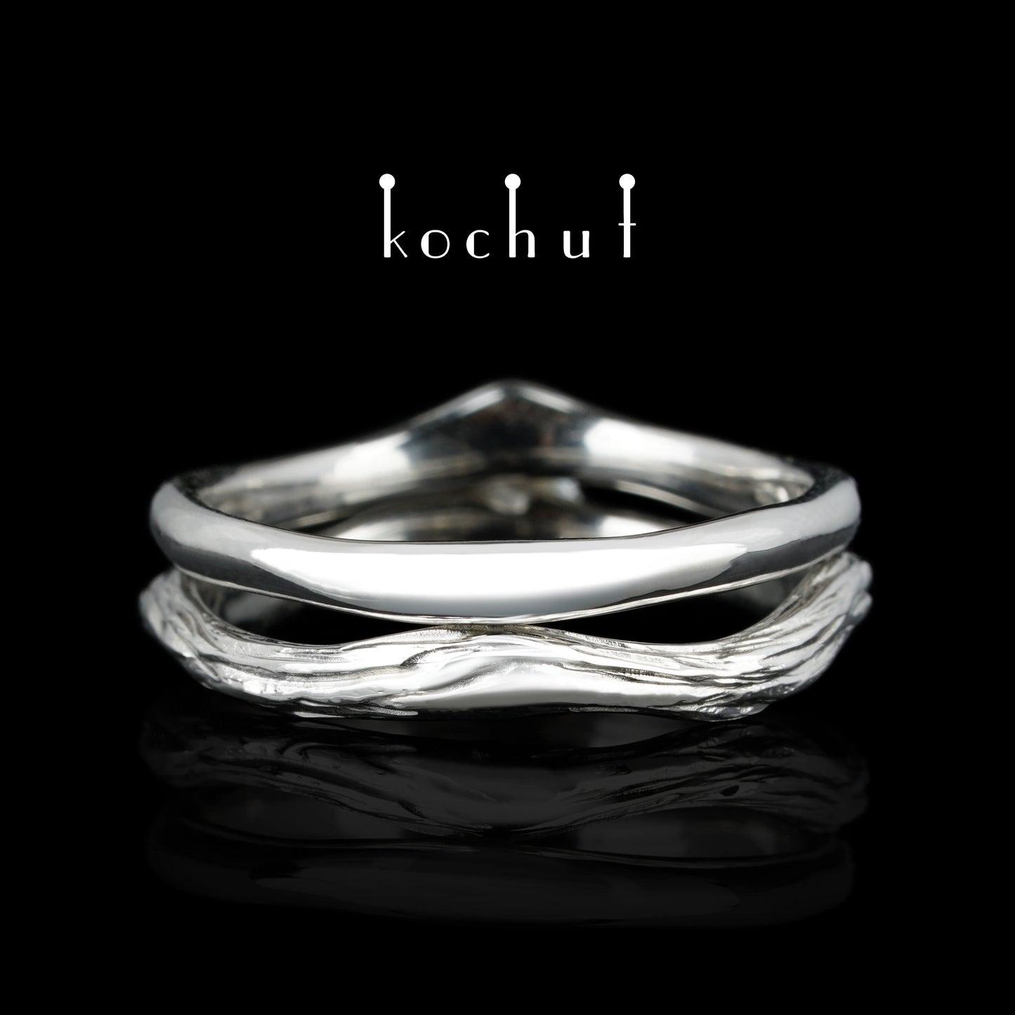 Elven Tenderness — Doppelte Verlobungsring aus Weißgold mit Diamanten, beschichtet mit weißem Rhodium