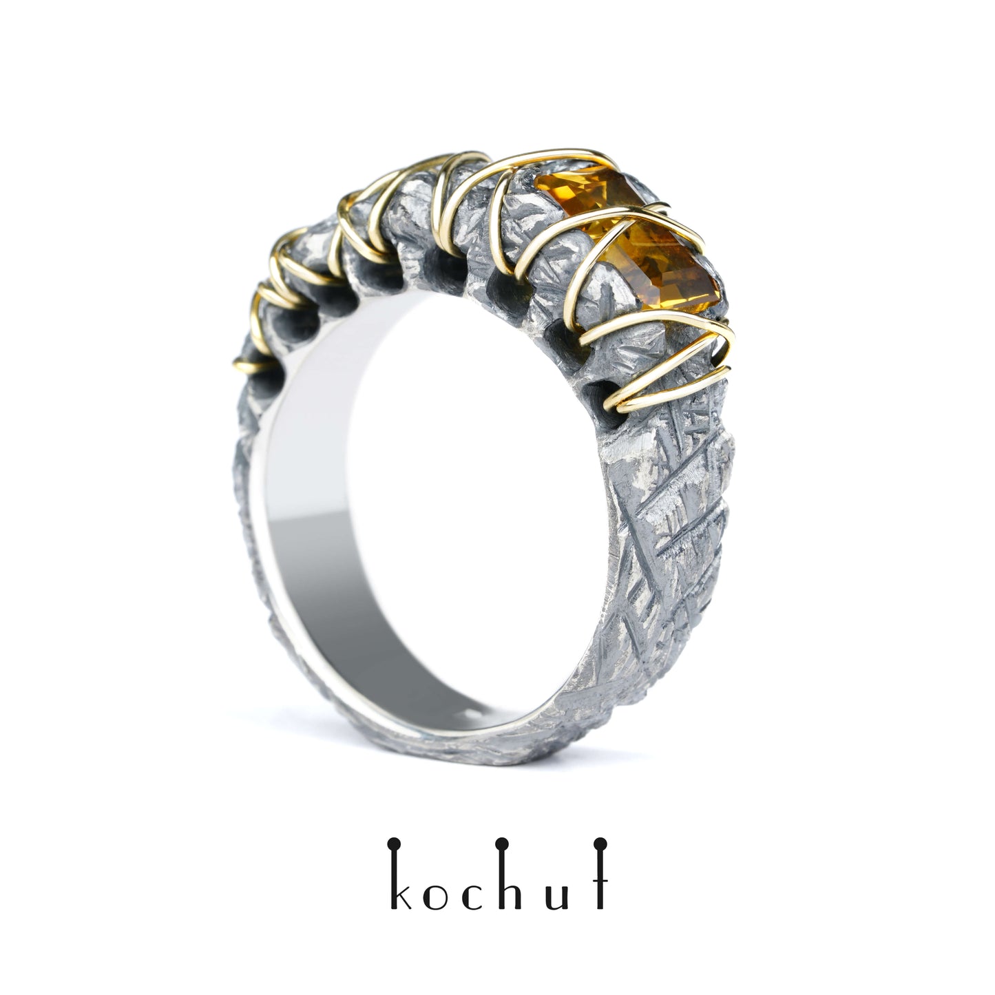 Wiedergeburt — Ring aus oxidiertem Silber und Gelbgold mit Citrin