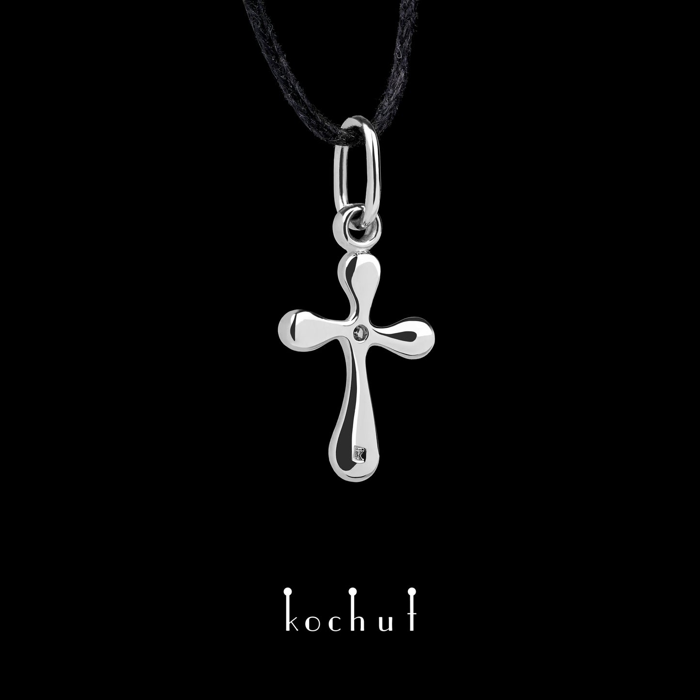 Tau des Liebes — Kreuz aus Weißgold mit einem Diamanten, überzogen mit weißem Rhodium