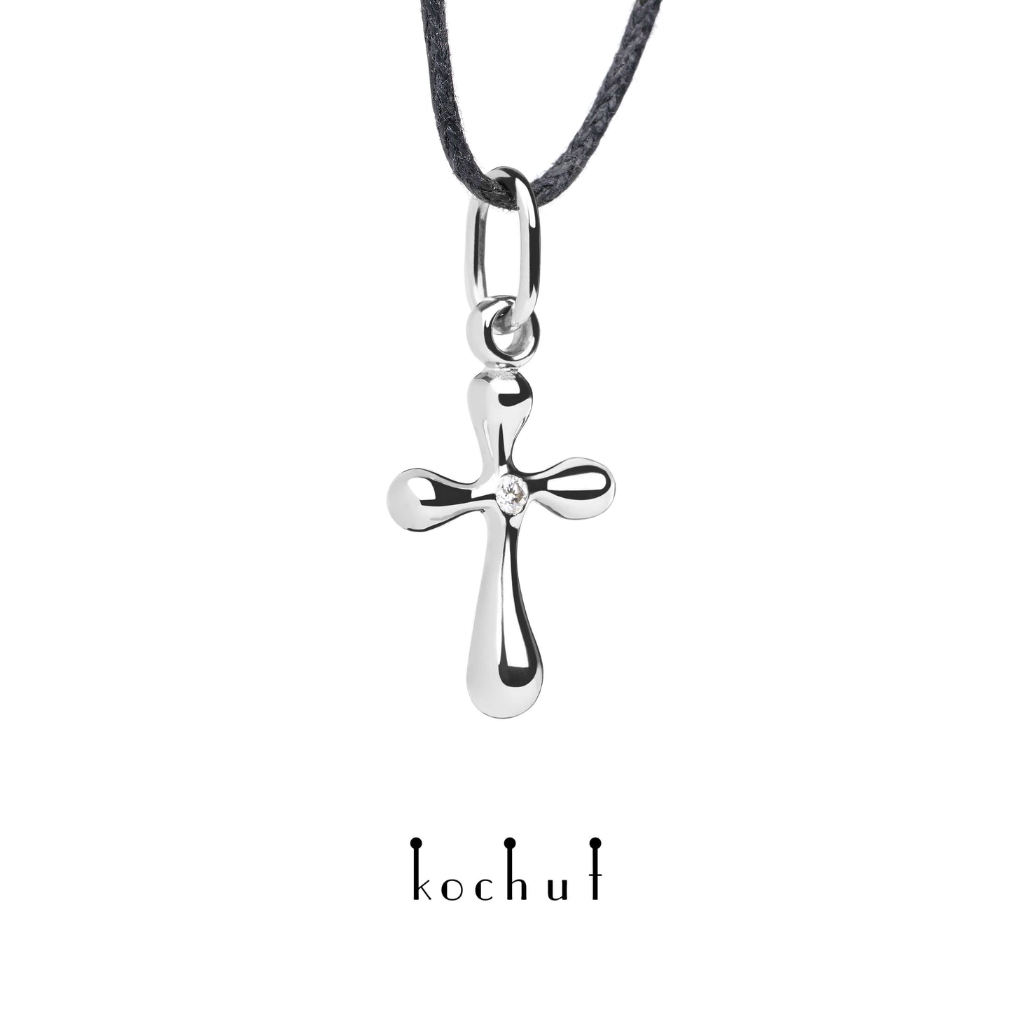 Tau des Liebes — Kreuz aus Weißgold mit einem Diamanten, überzogen mit weißem Rhodium