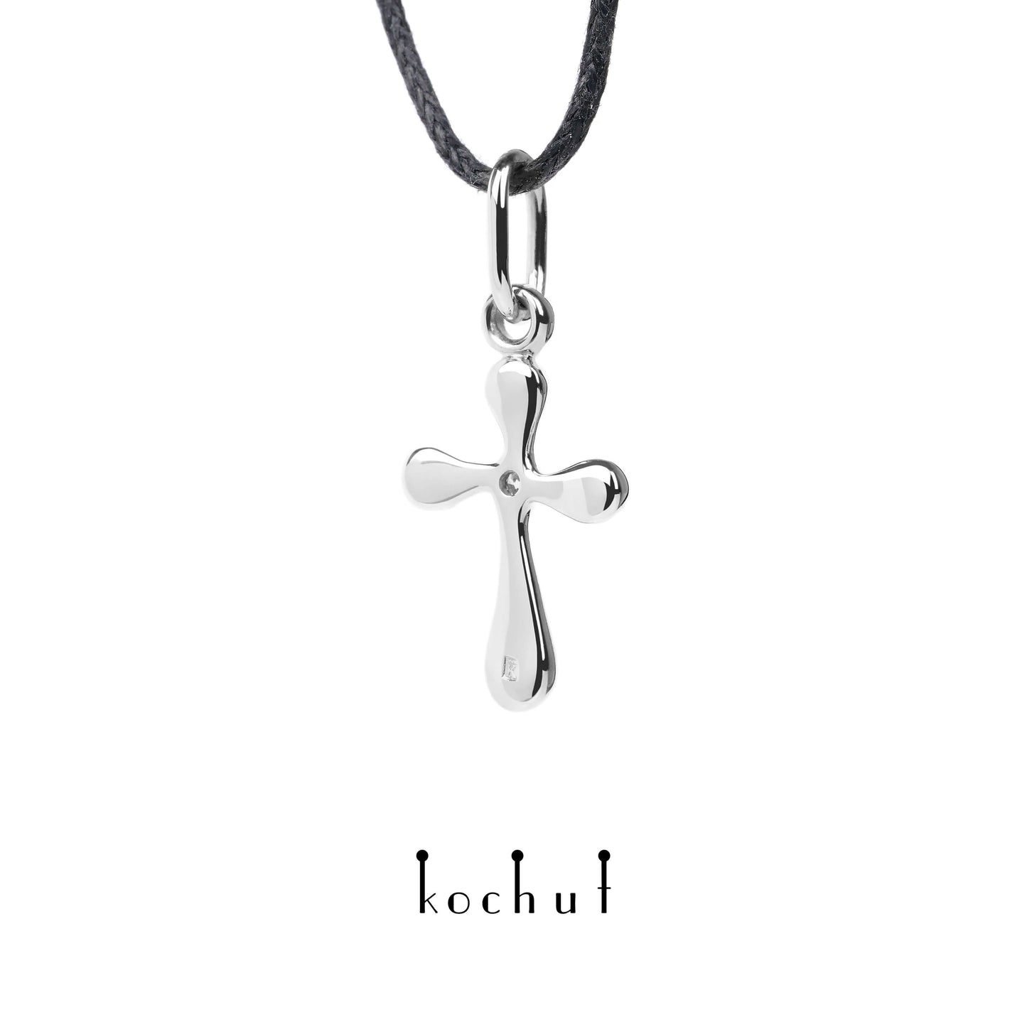 Tau des Liebes — Kreuz aus Weißgold mit einem Diamanten, überzogen mit weißem Rhodium