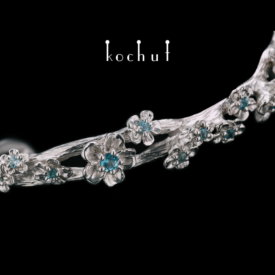 Blumenkrone — Silberarmband mit einem Topas und weißer Rhodium-Beschichtung