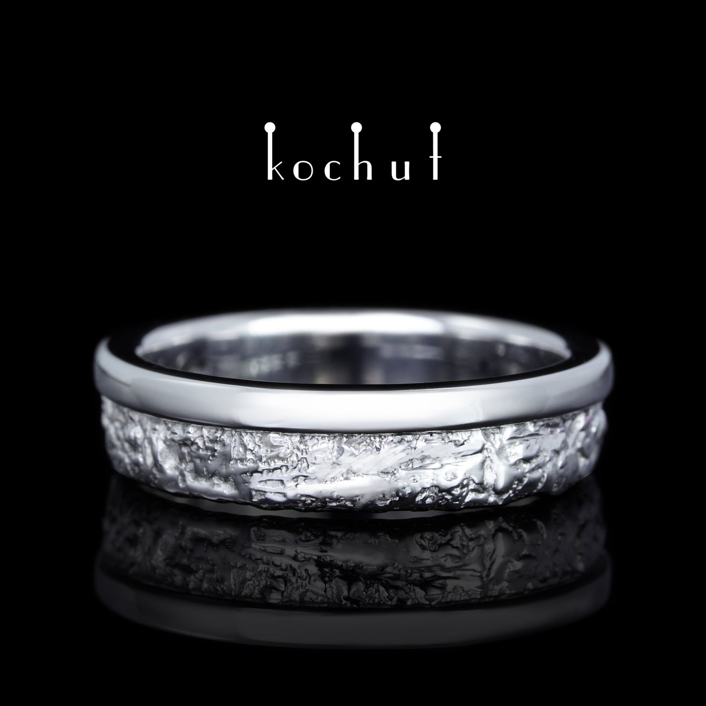 In Freude und Leid: Halbe — Silberhochzeitssring, mit weißem Rhodium überzogen