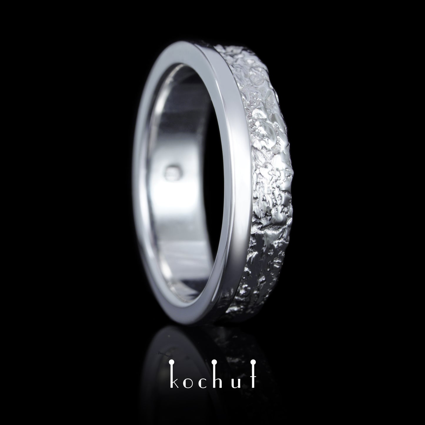 In Freude und Leid: Halbe — Silberhochzeitssring, mit weißem Rhodium überzogen